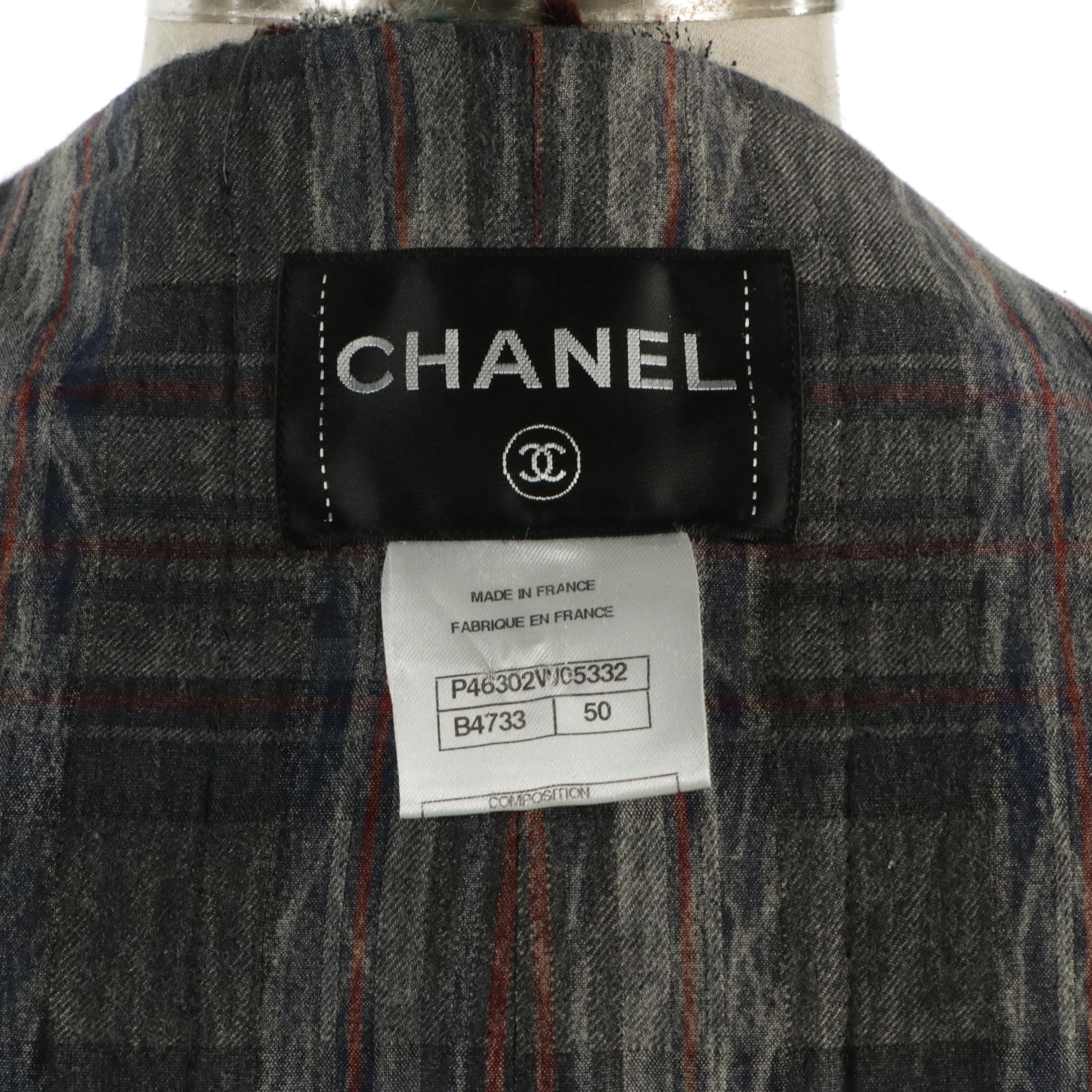 Chanel Tweed Collarless Jacket with Bouclé Trim CC Buttons