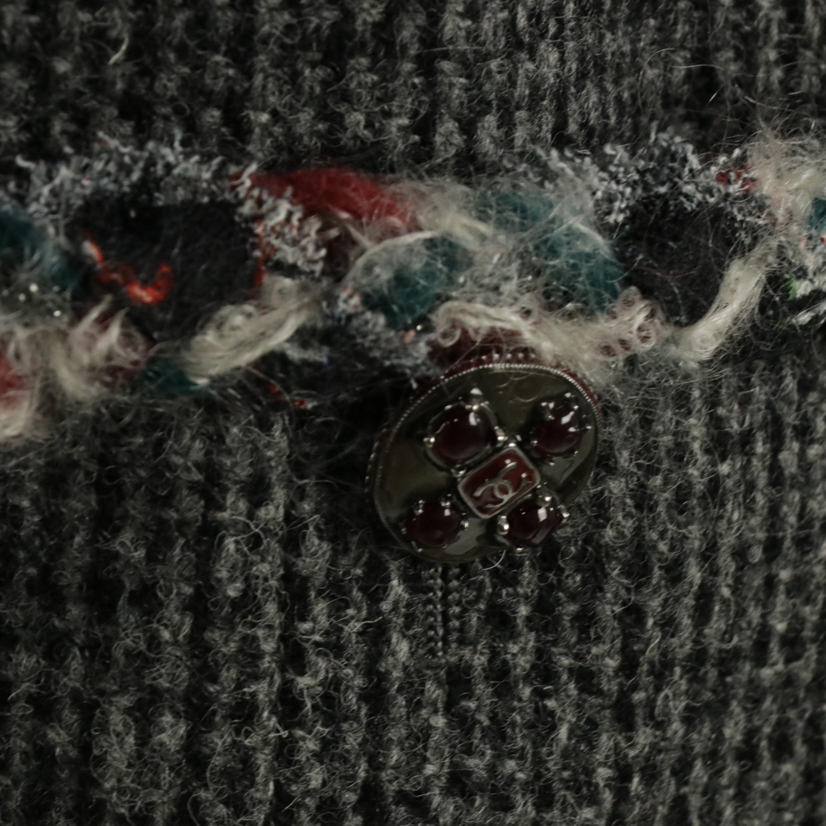 Chanel Tweed Collarless Jacket with Bouclé Trim CC Buttons