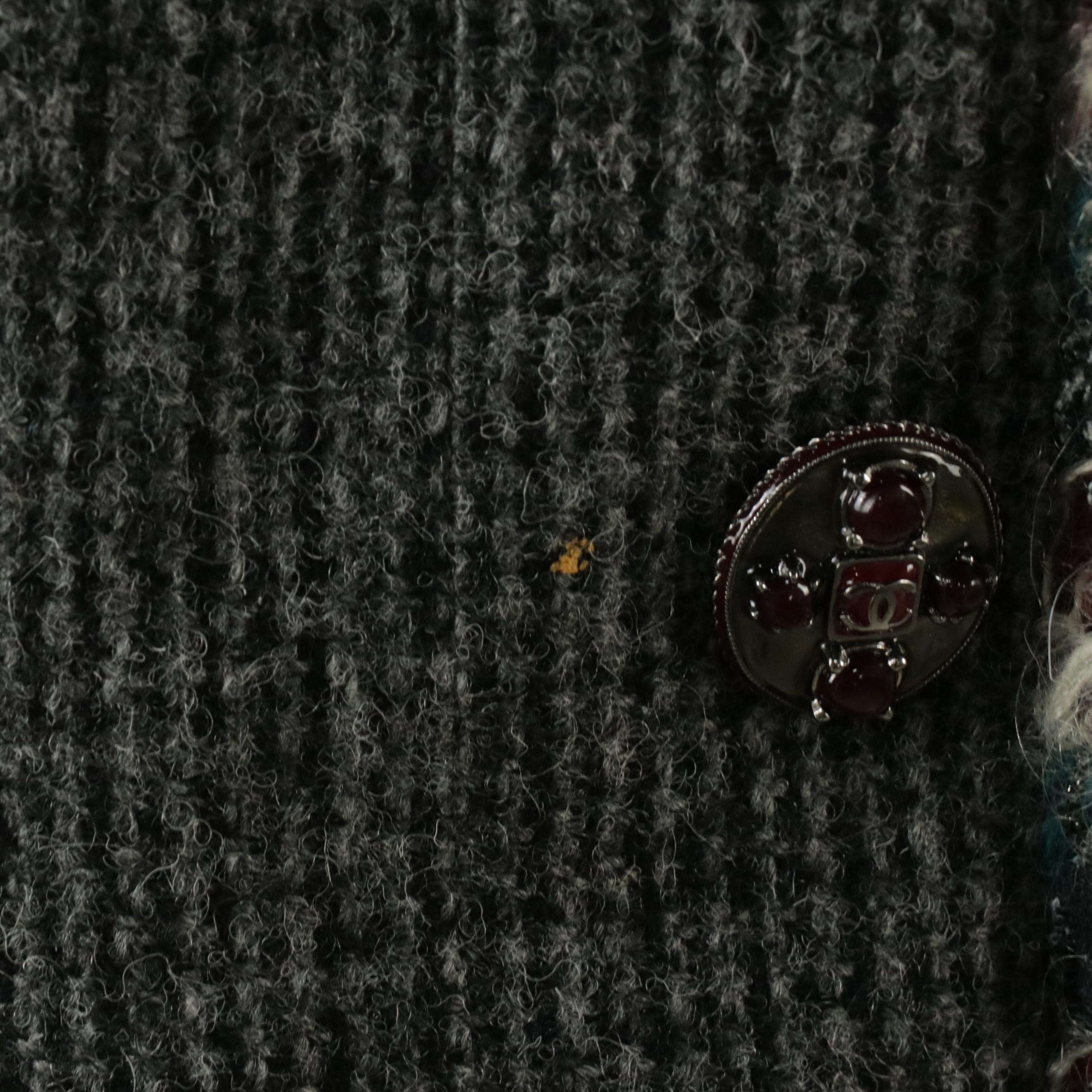 Chanel Tweed Collarless Jacket with Bouclé Trim CC Buttons