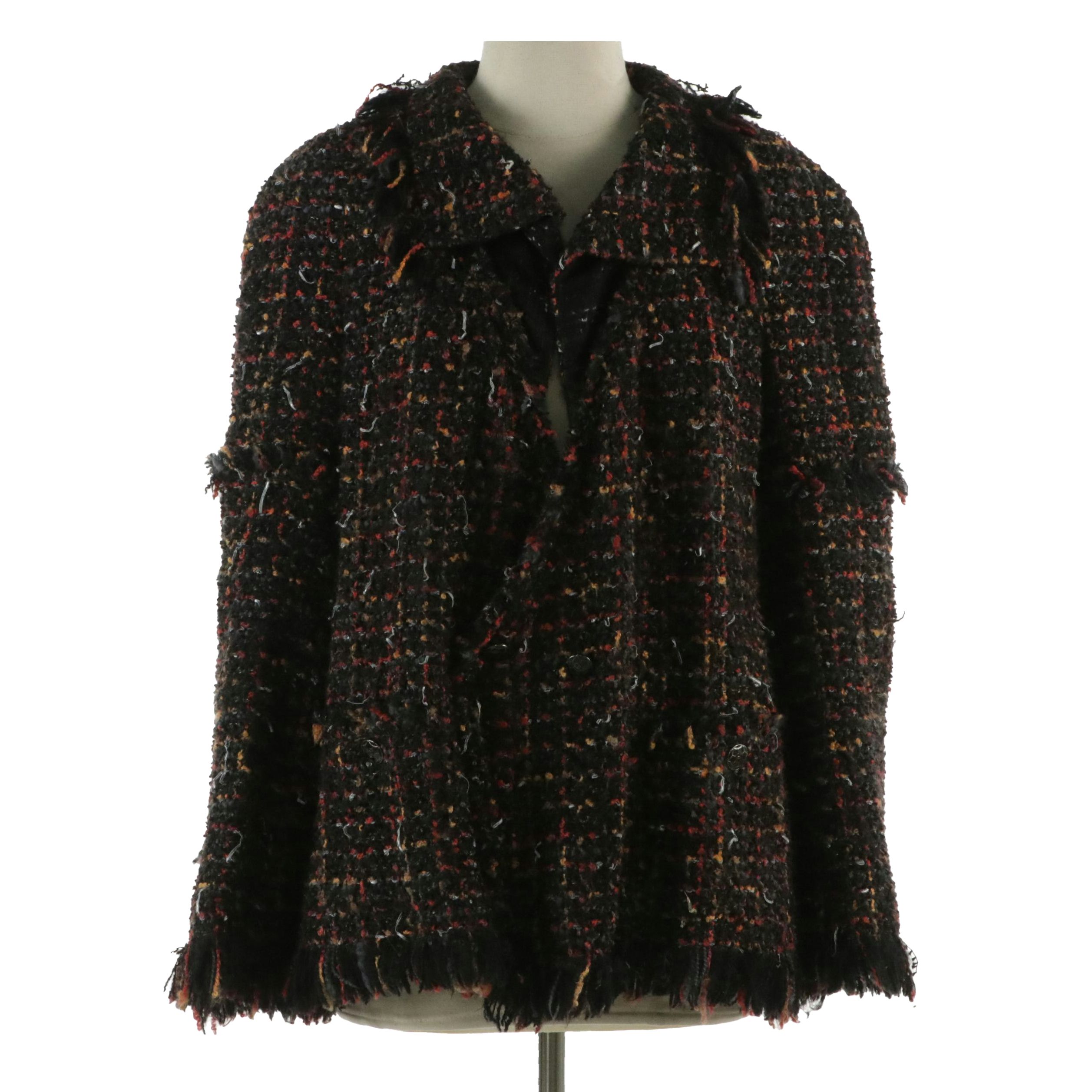 Chanel Fantasy Boucle Tweed Frayed Edge Jacket CC Button