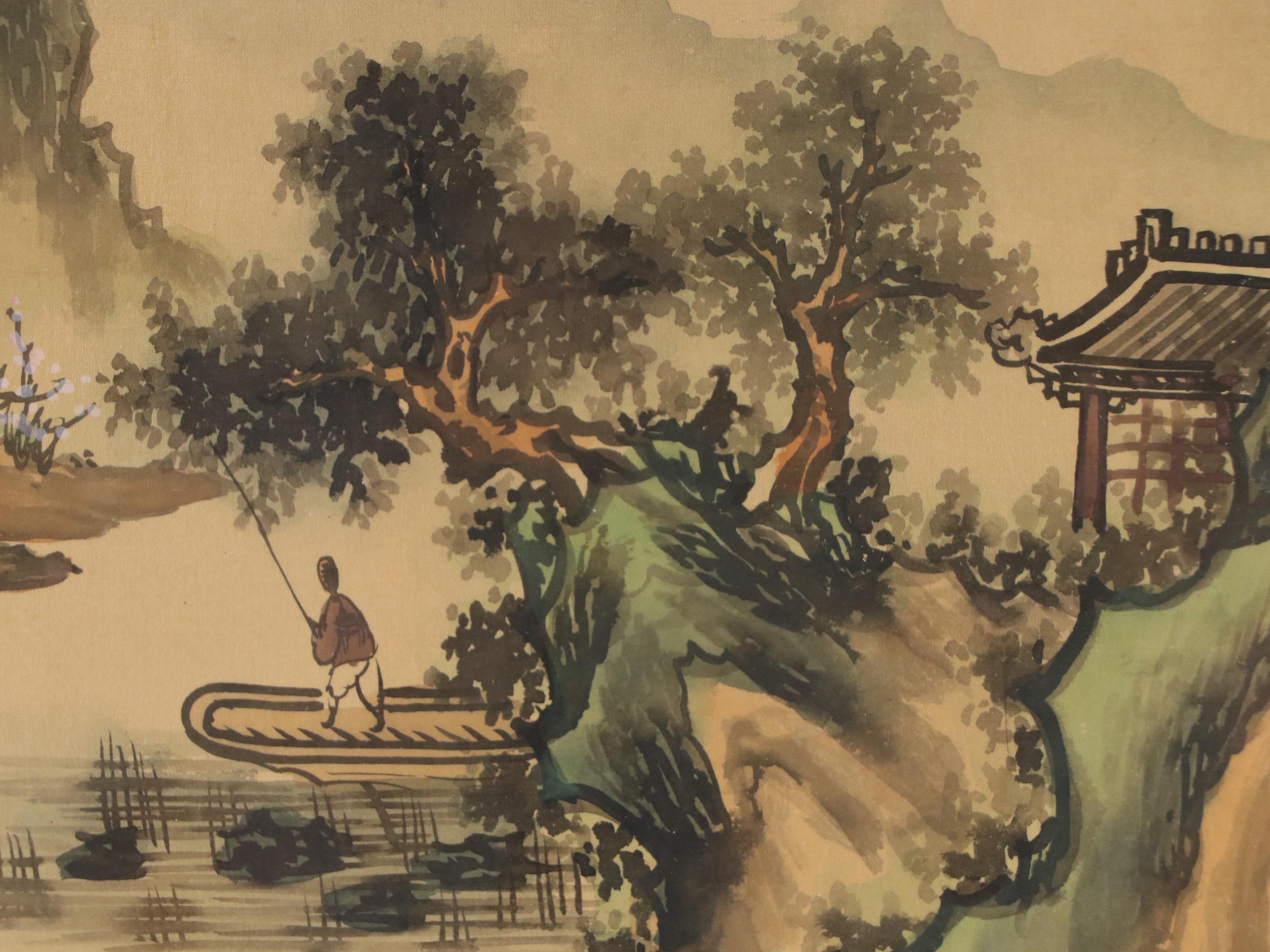 Chinese Coastal Landscape Ink Wash and Watercolor Painting