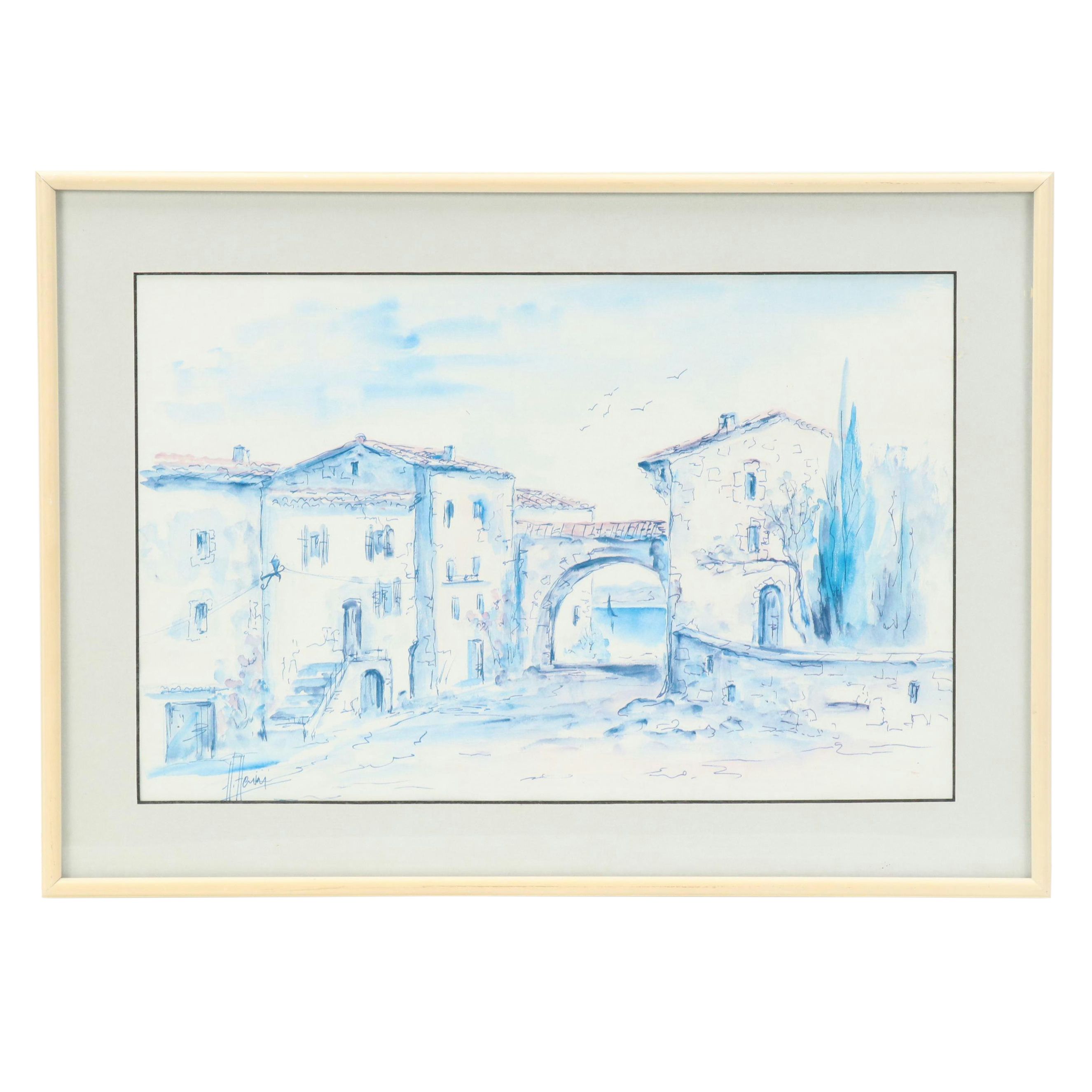 Halftone of Mediterranean Village,  Late 20th Century