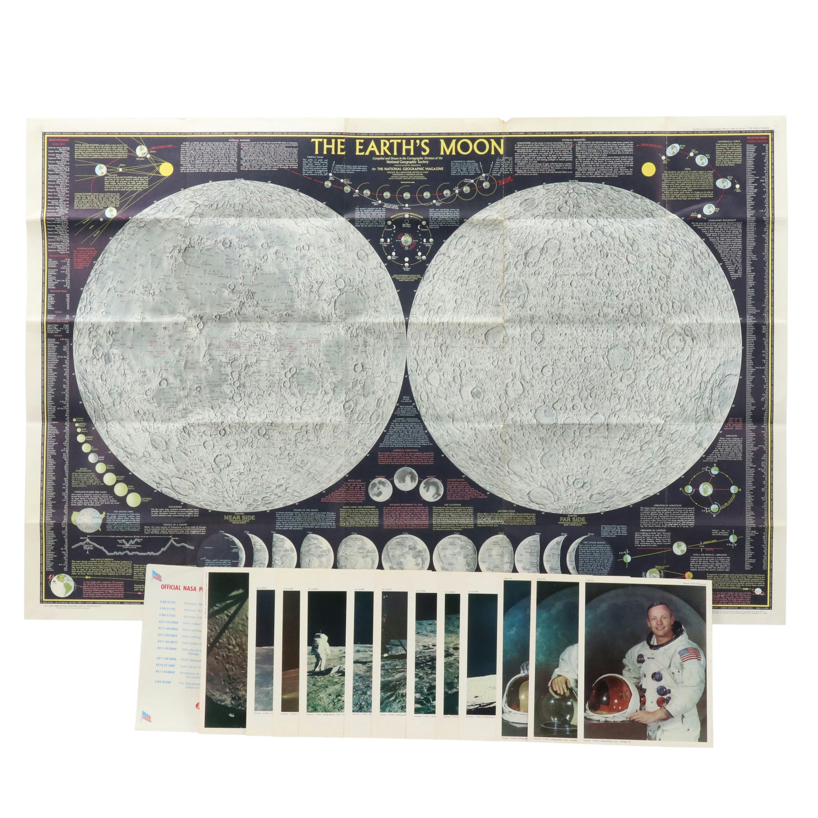National Geographic "The Earth's Moon" Map and NASA Photo Prints