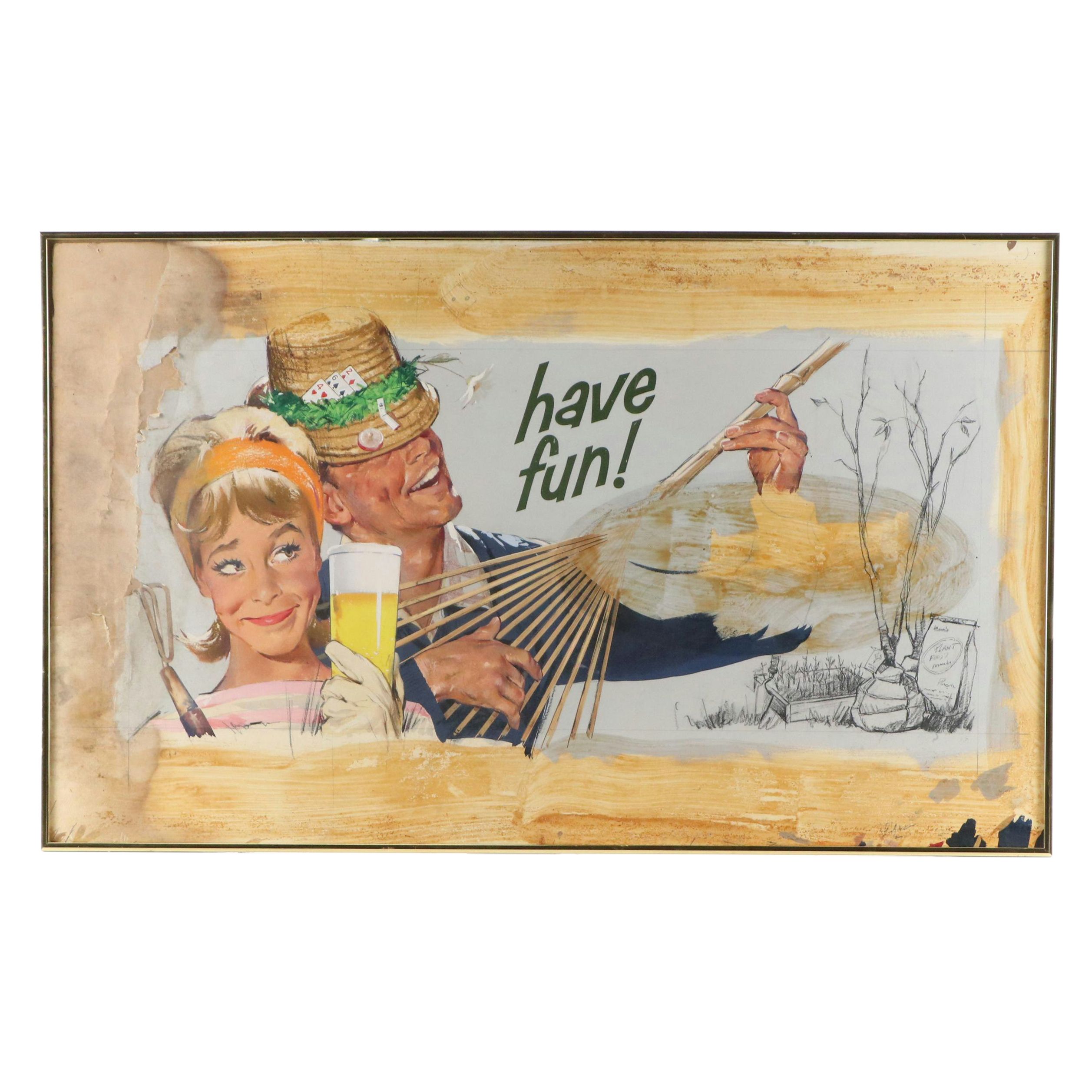 Modern Mixed Media Illustration "Have Fun!," Mid-20th Century