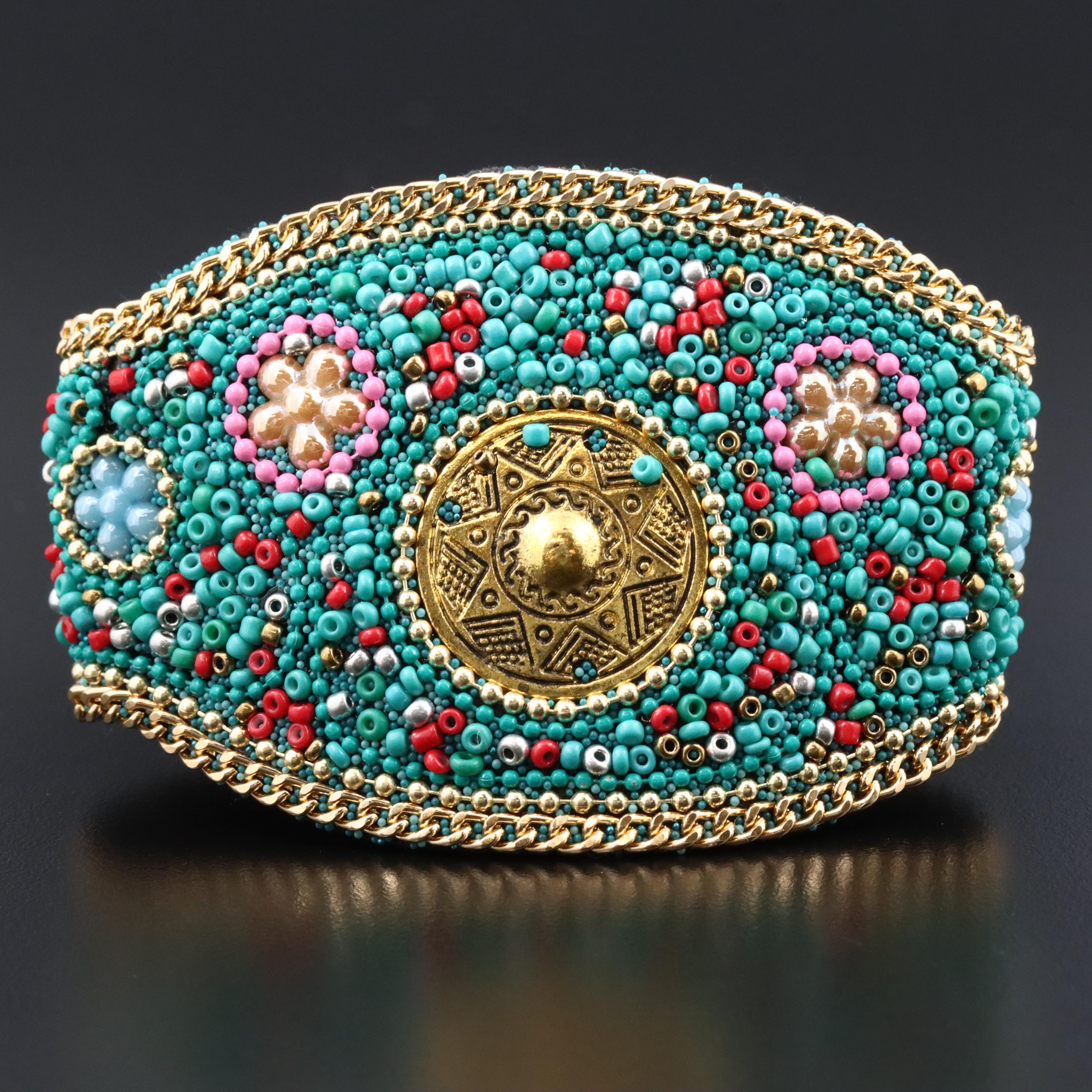 Wide Fabric Bead Accented Bracelet