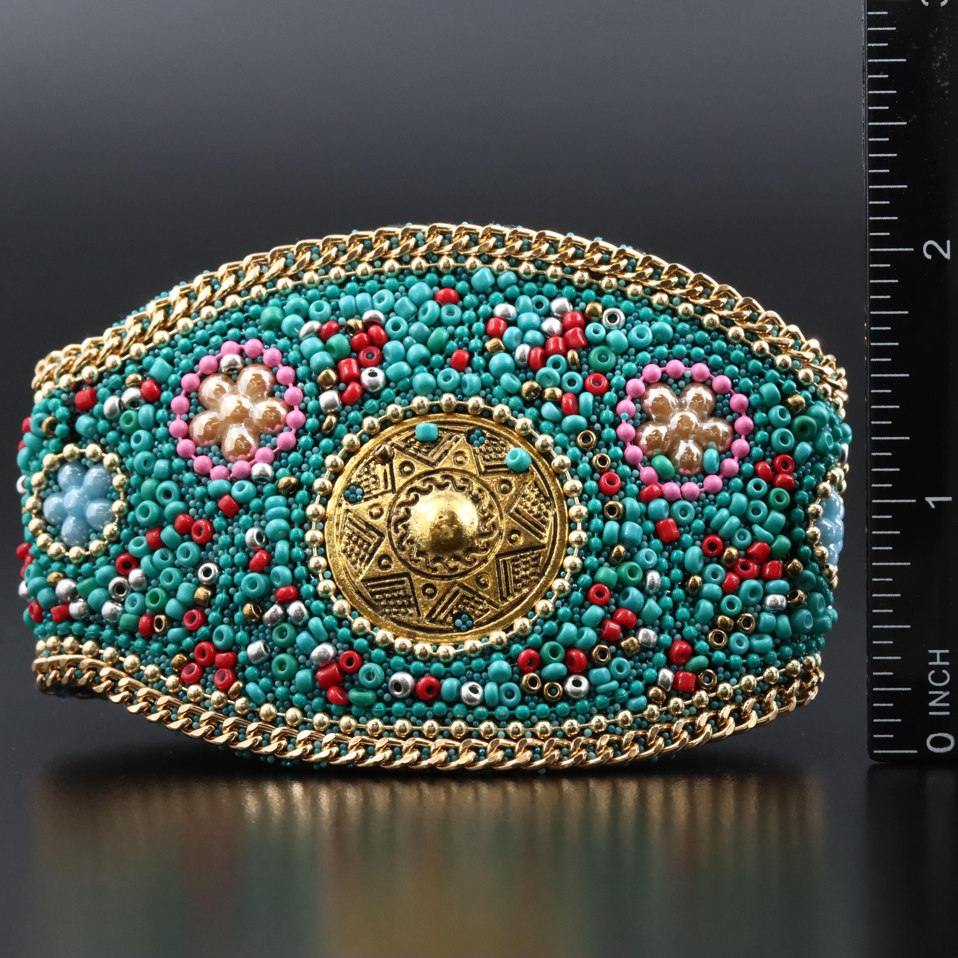 Wide Fabric Bead Accented Bracelet