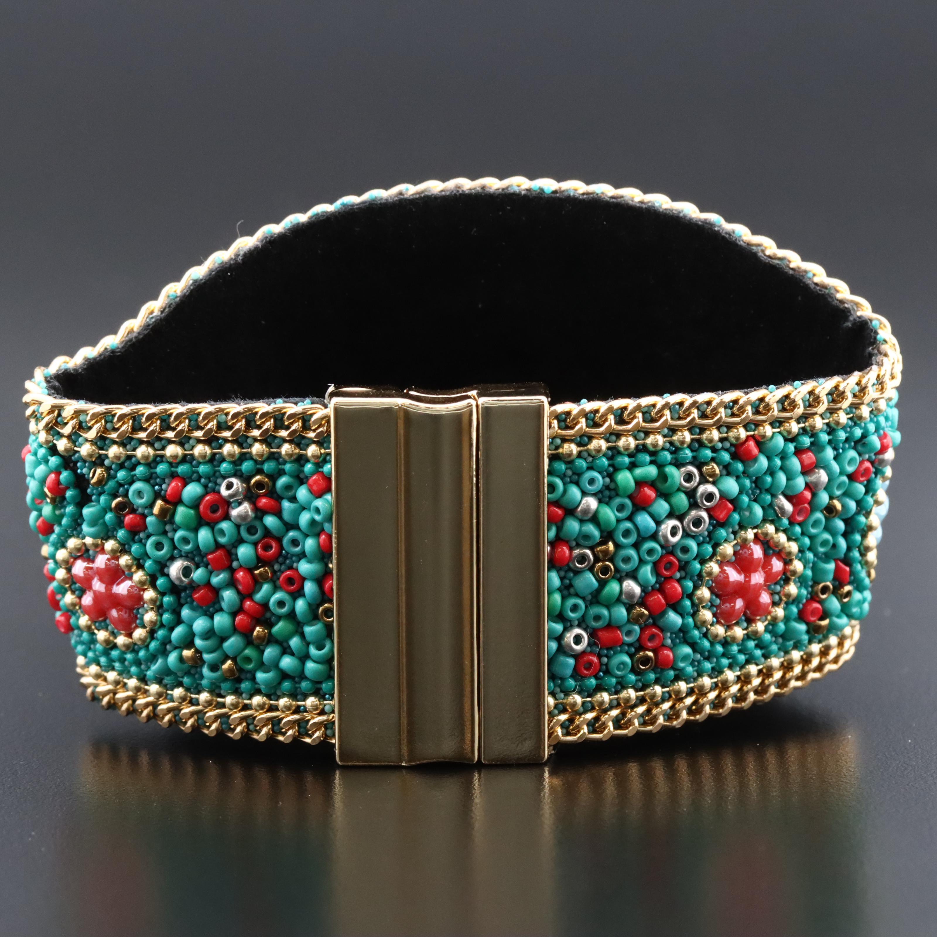 Wide Fabric Bead Accented Bracelet