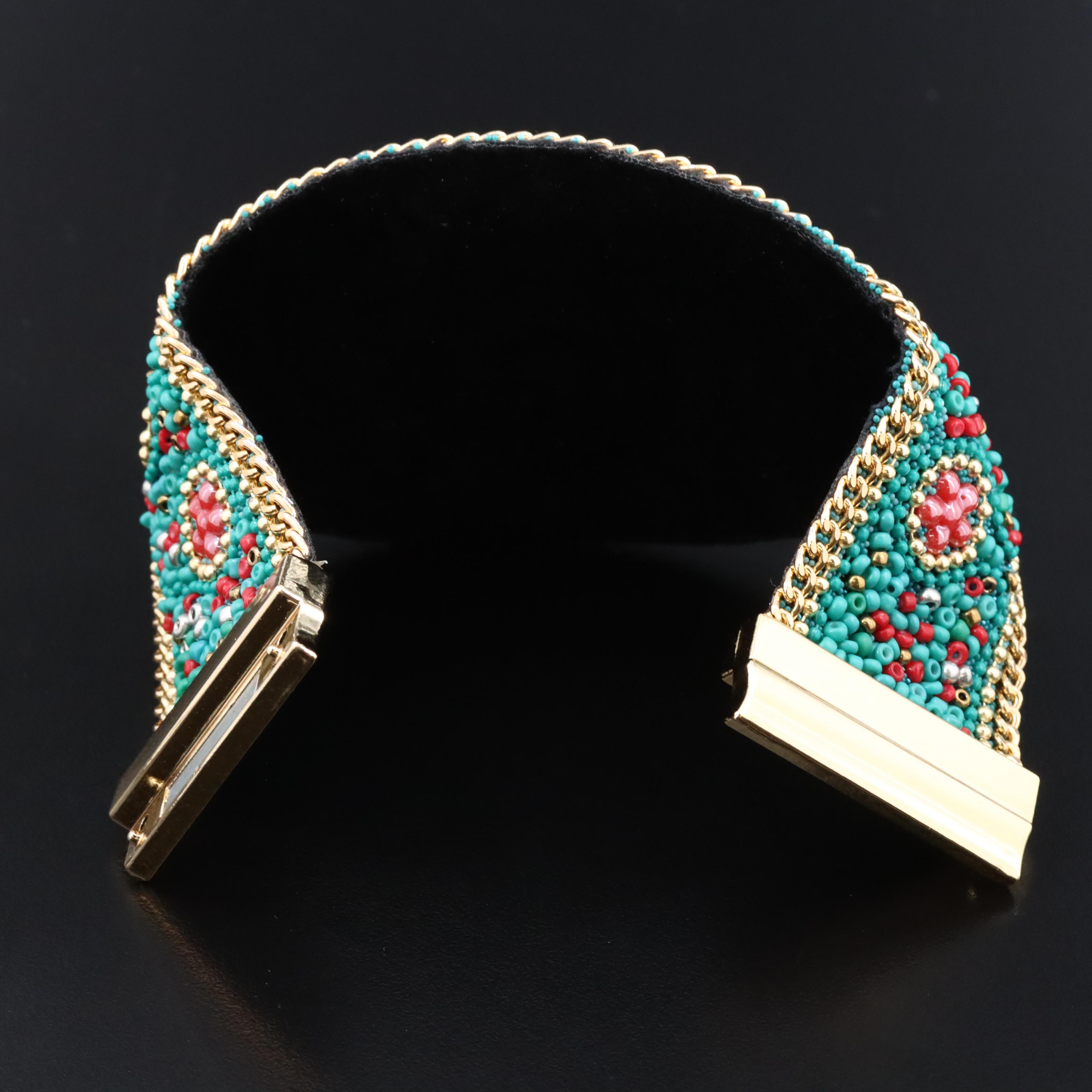 Wide Fabric Bead Accented Bracelet