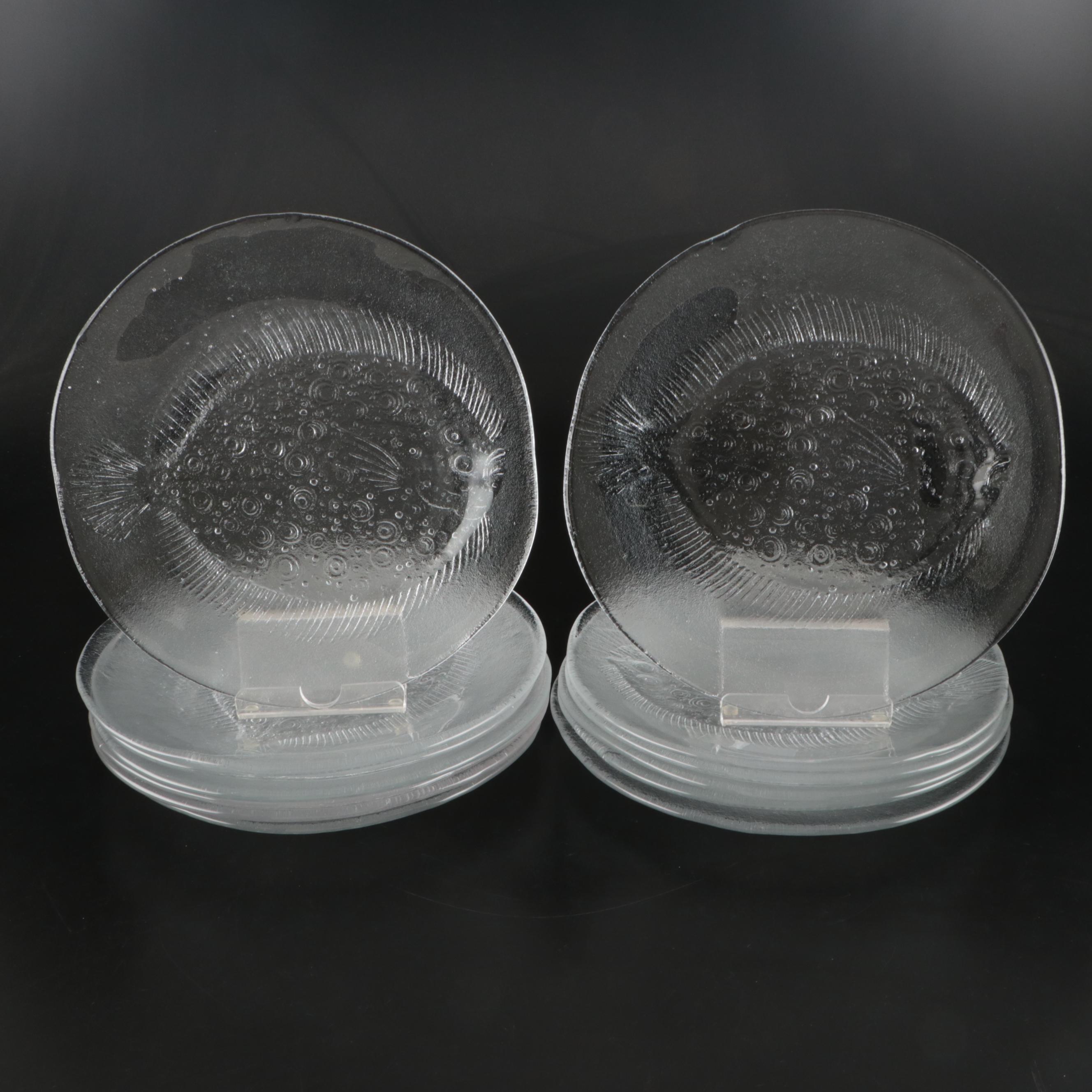 Kosta Boda "Party" Flounder Fish Glass Dinner Plates, 1980s