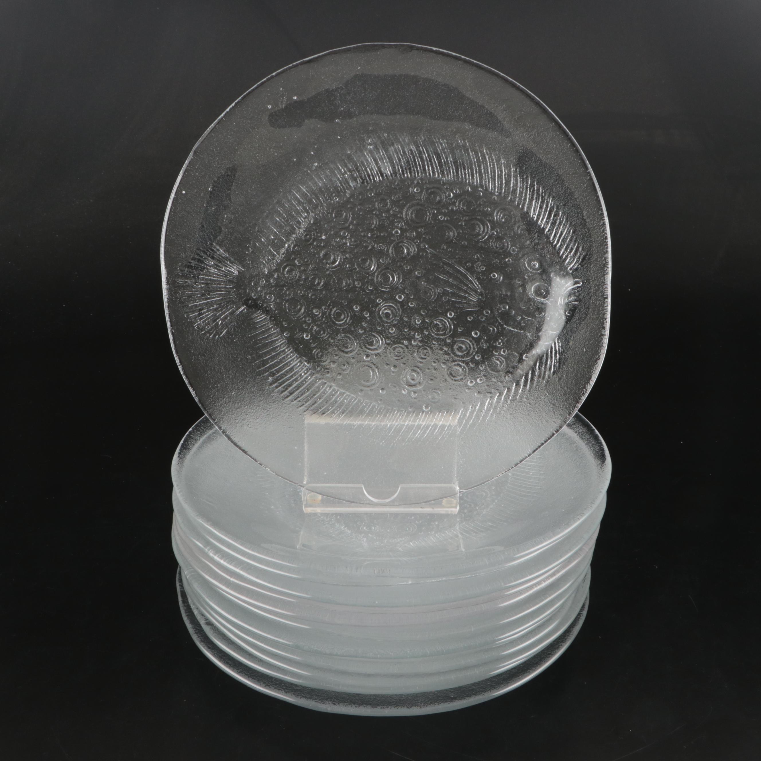 Kosta Boda "Party" Flounder Fish Glass Dinner Plates, 1980s