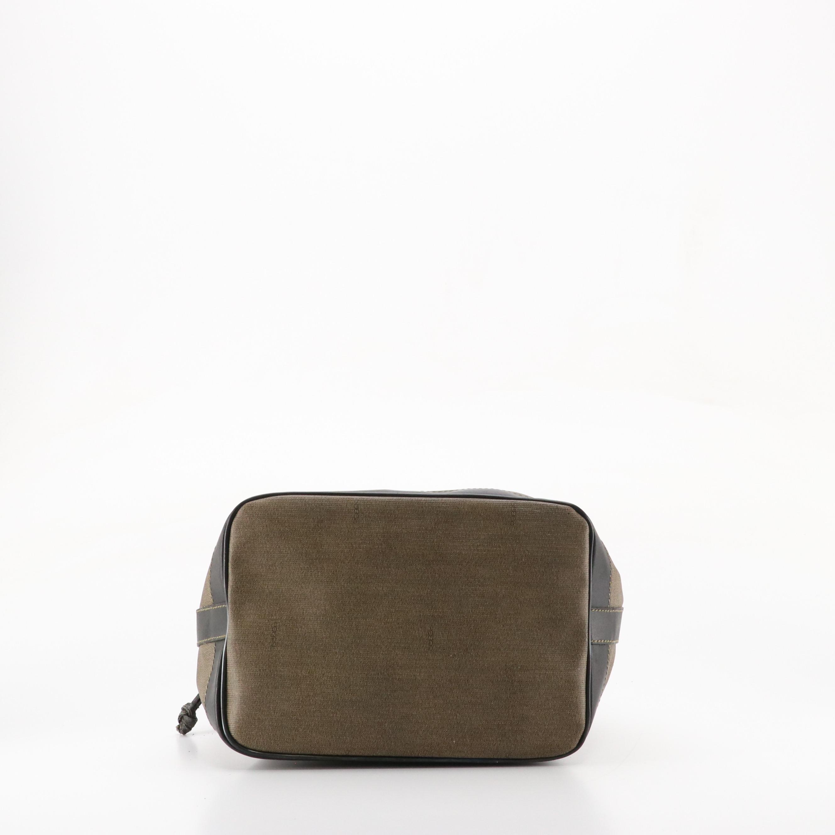 Fendi Drawstring Bucket Bag and Pouch in Canvas and Black Leather Trim