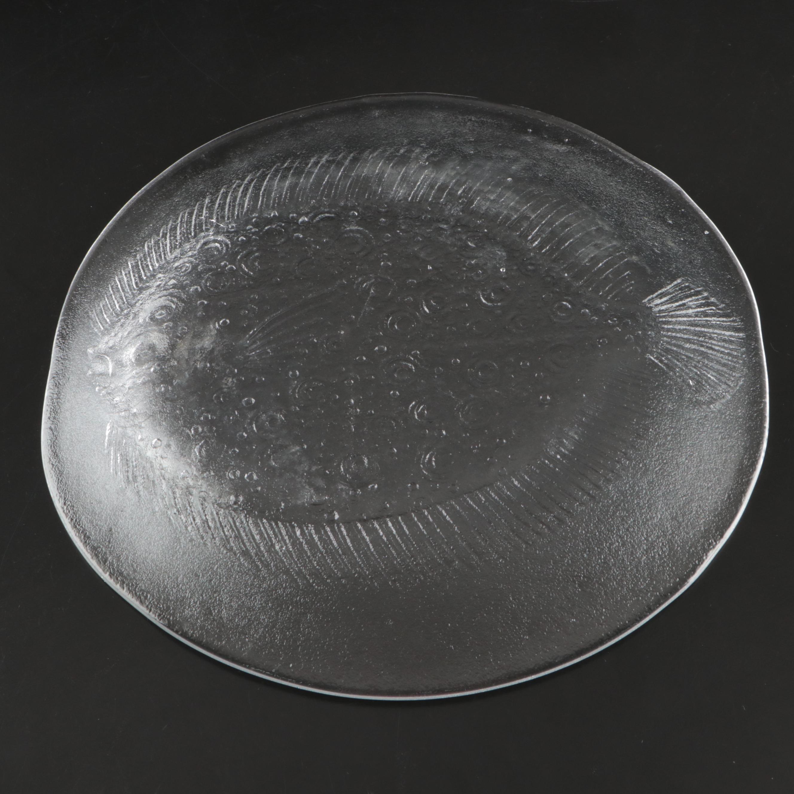 Kosta Boda "Party" Flounder Fish Glass Dinner Plates, 1980s