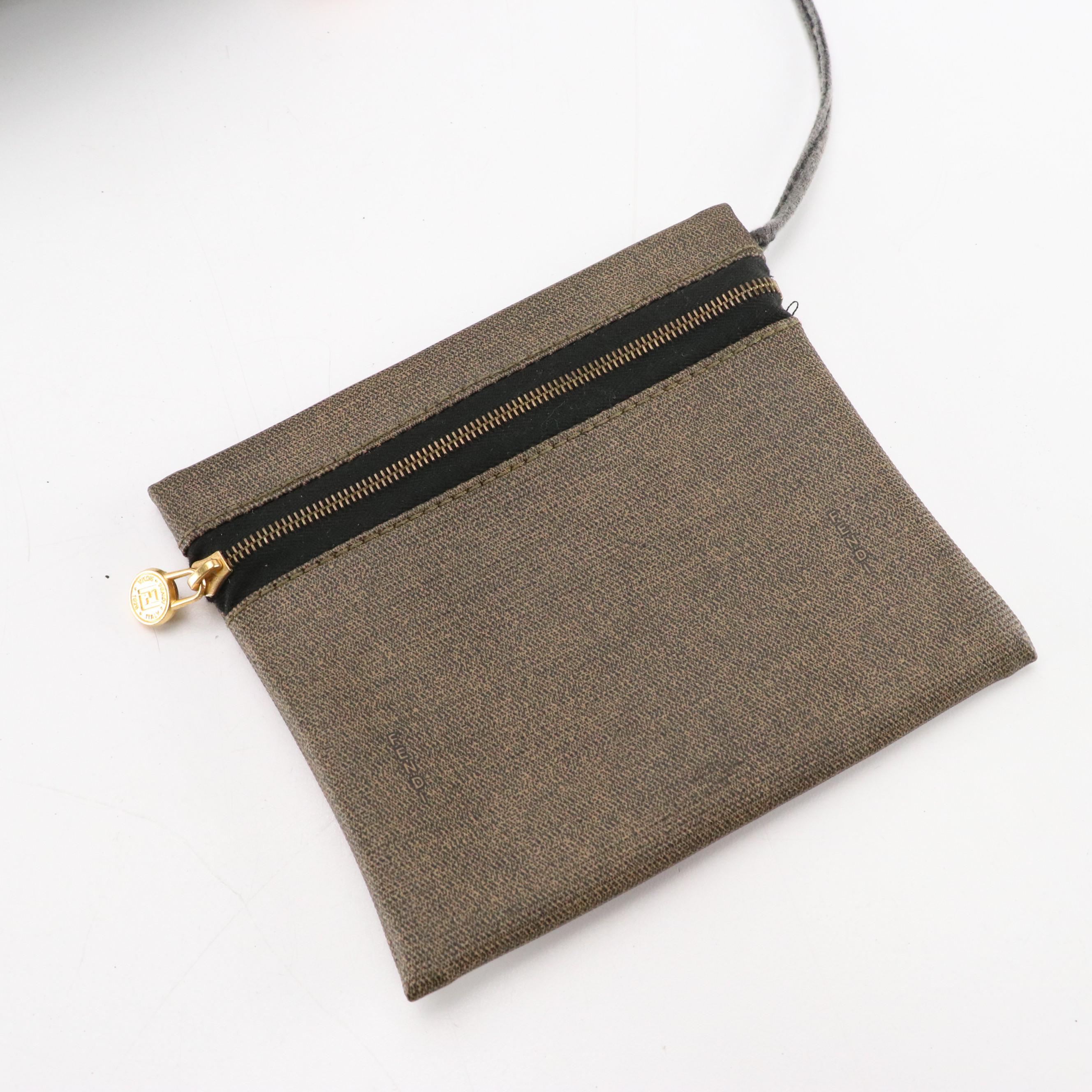 Fendi Drawstring Bucket Bag and Pouch in Canvas and Black Leather Trim