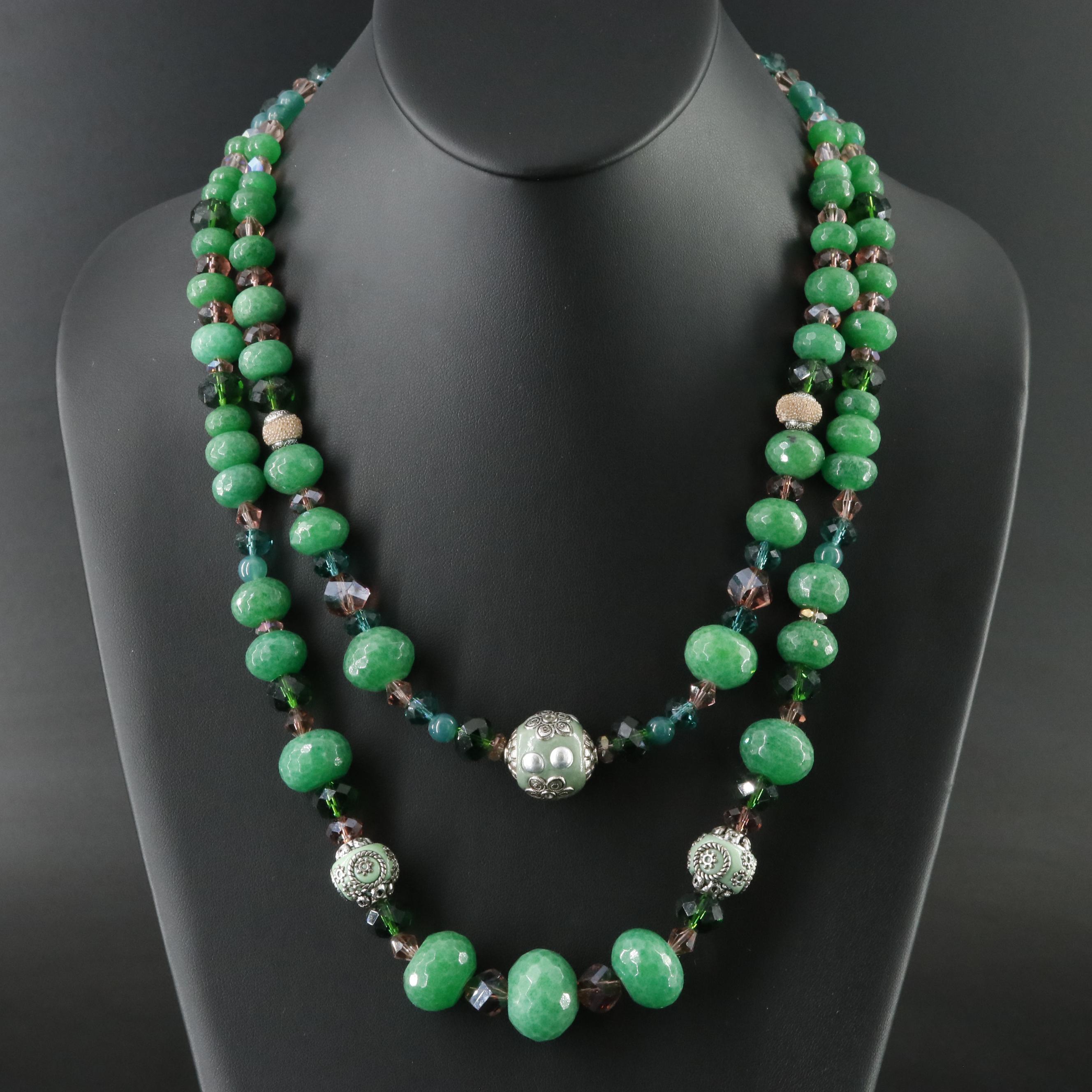 Quartz and Chalcedony Featured in Double Strand Necklace