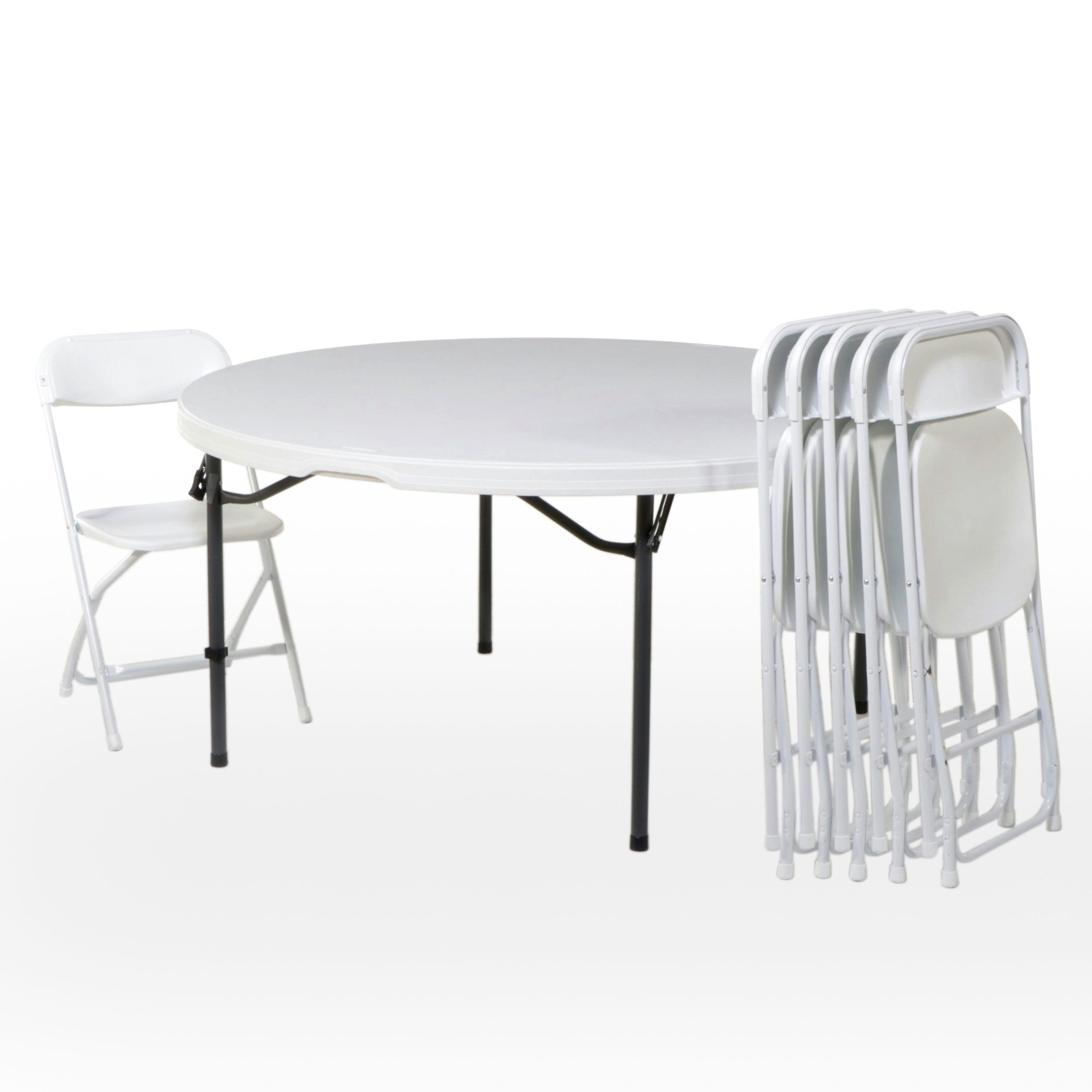 Lifetime Round Folding Plastic  Table with Six Folding Chairs