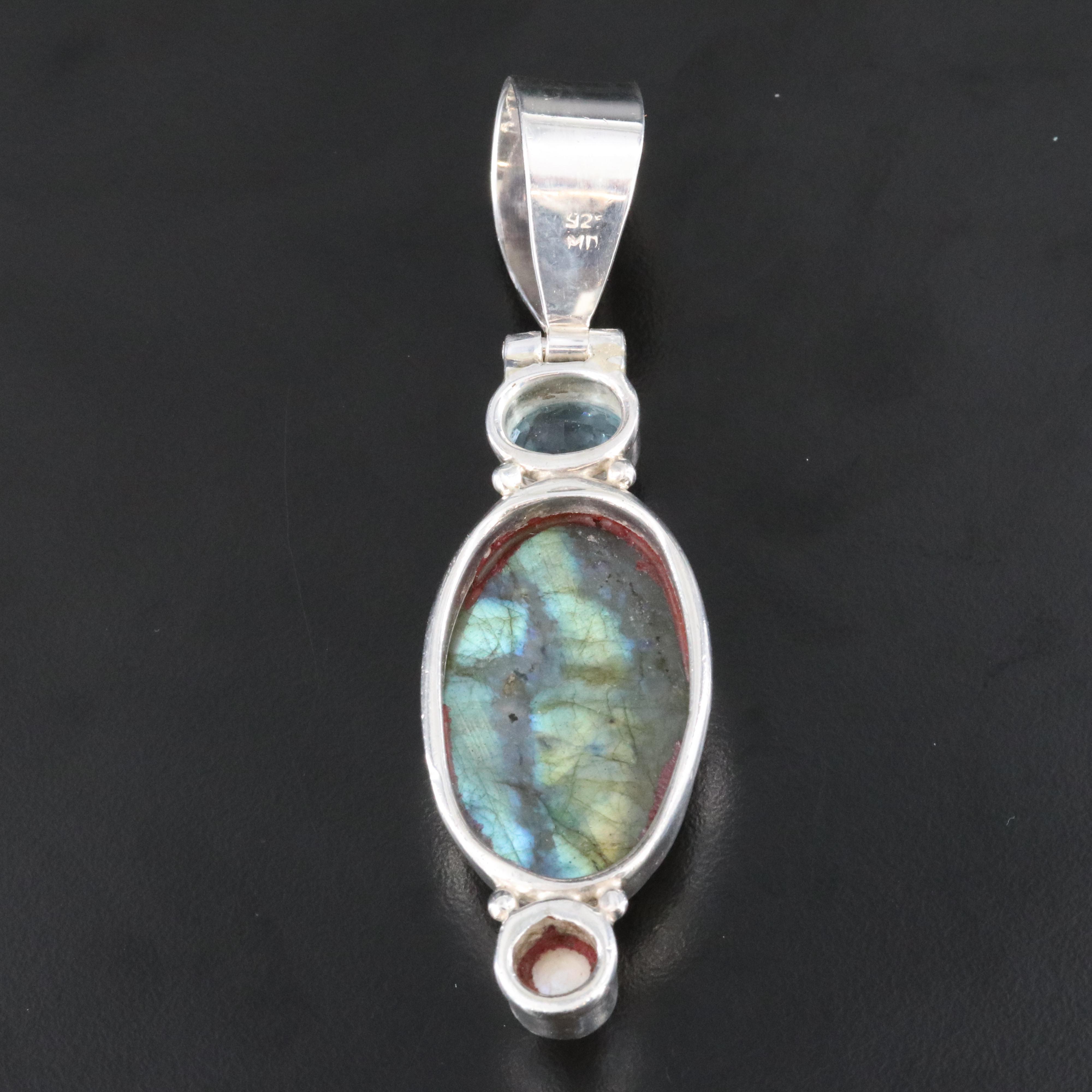 Sterling Labradorite, Blue Topaz and Pearl Pendant