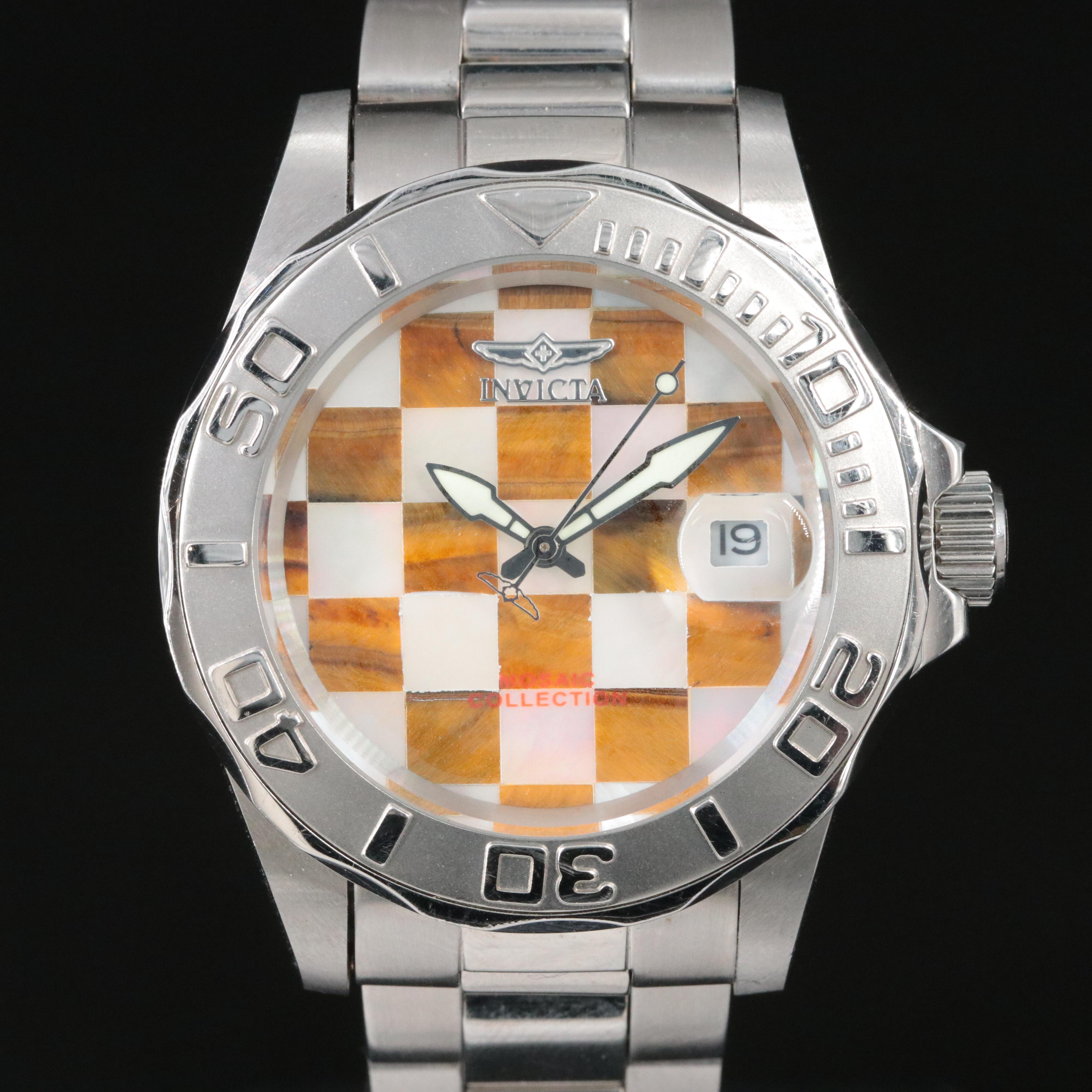 Invicta Mosaic Mother-of-Pearl and Wood Tiles Dial Watch