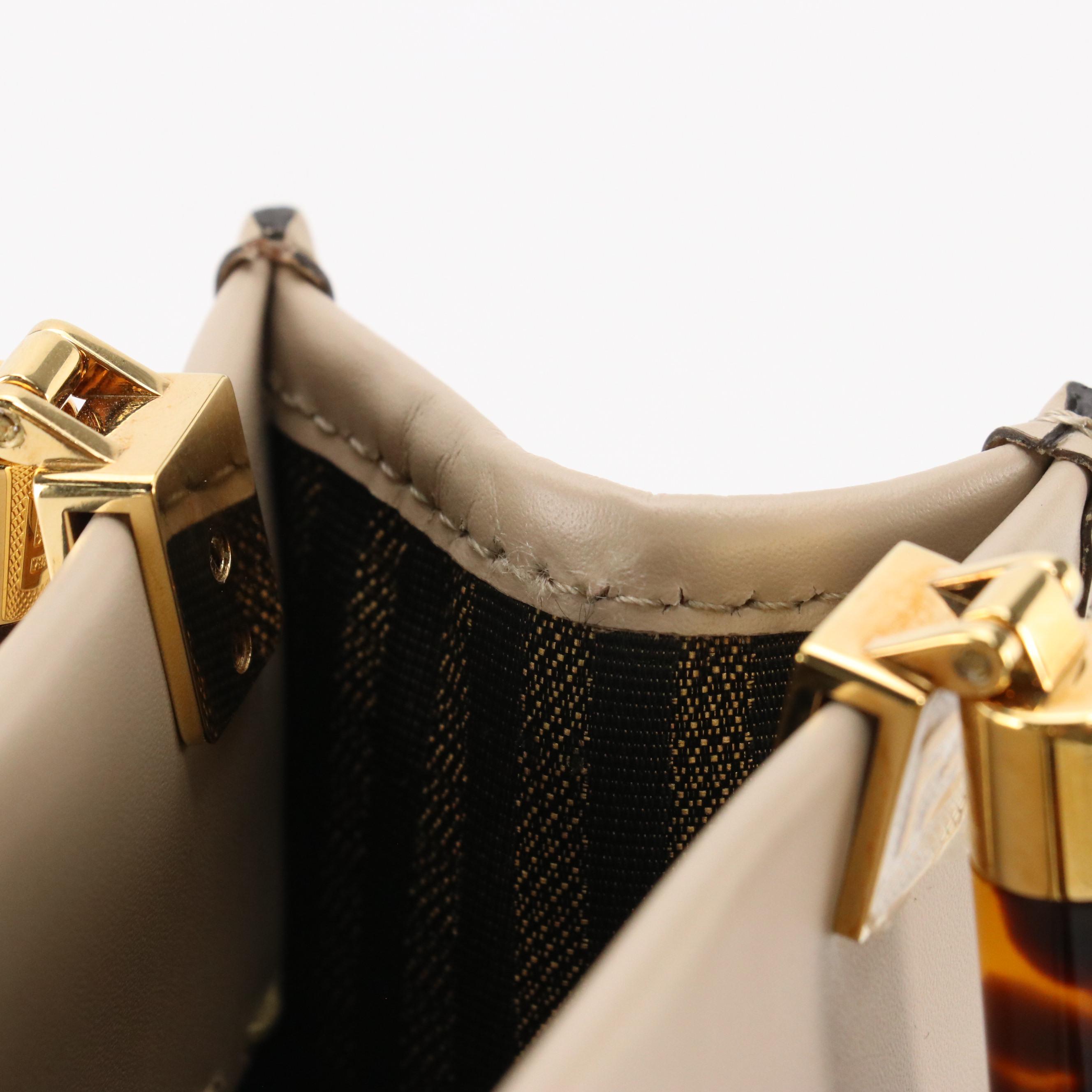 Fendi Mini Sunshine Top Handle Shopper Tote in Taupe Leather w/ Faux Snakeskin