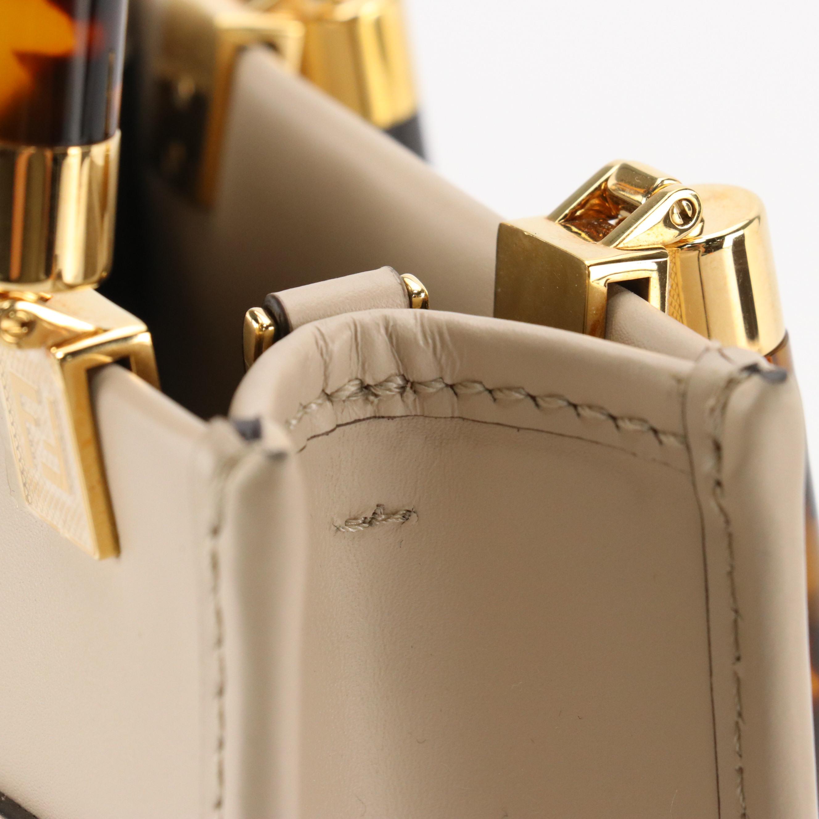 Fendi Mini Sunshine Top Handle Shopper Tote in Taupe Leather w/ Faux Snakeskin