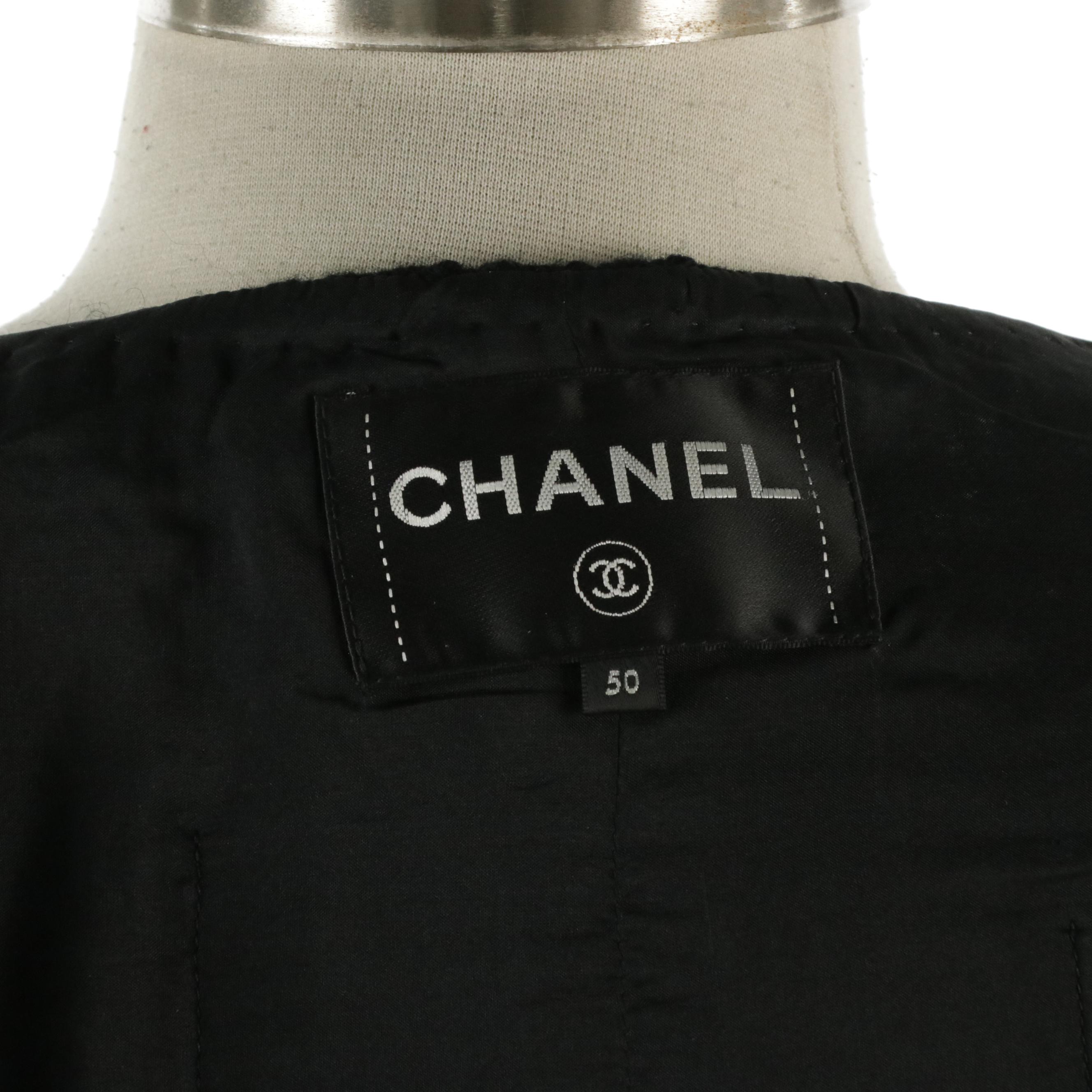 Chanel Black Tweed Button-Front Jacket with Interwoven Silk Ribbon