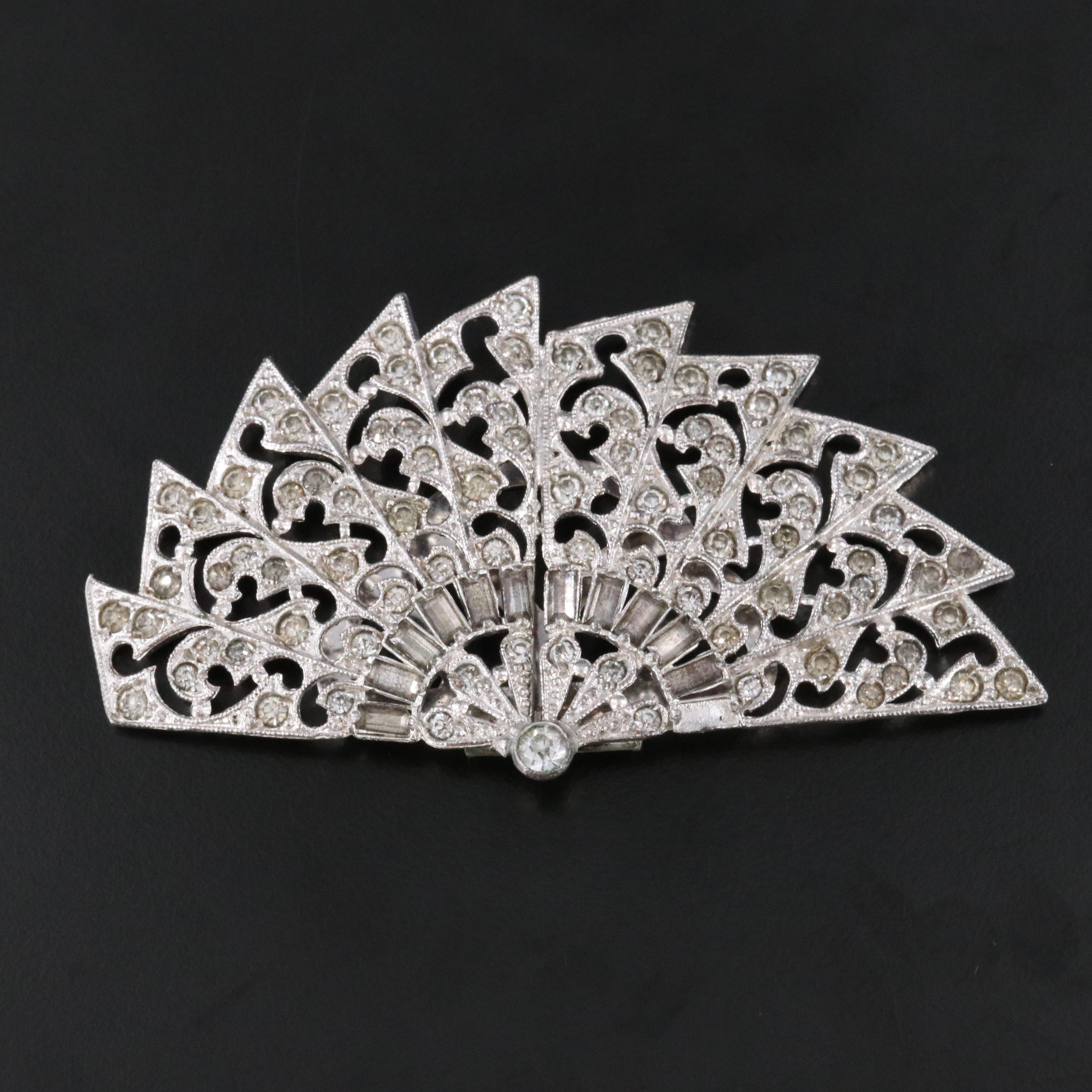 Art Deco Rhinestone Fan Dress Clip