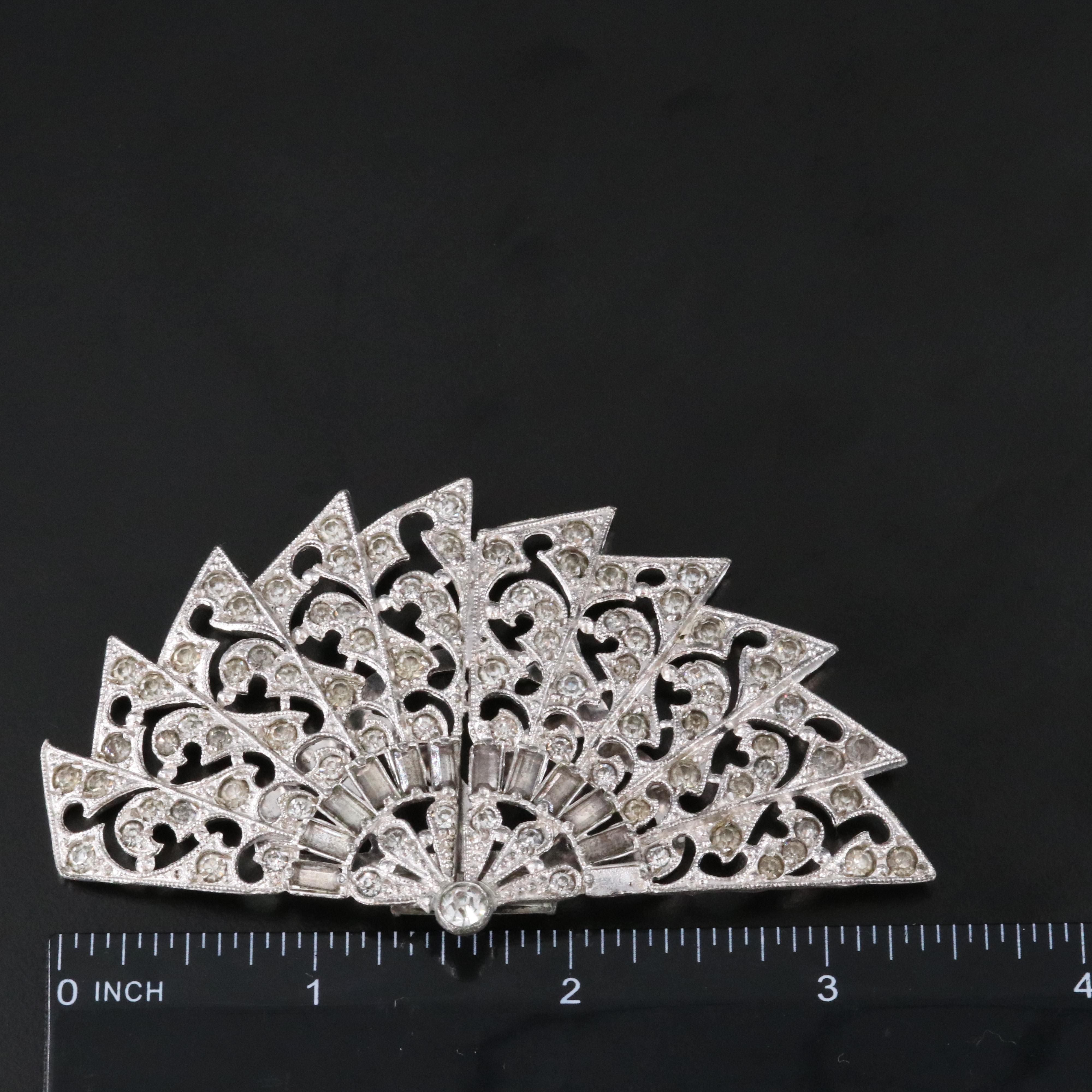 Art Deco Rhinestone Fan Dress Clip