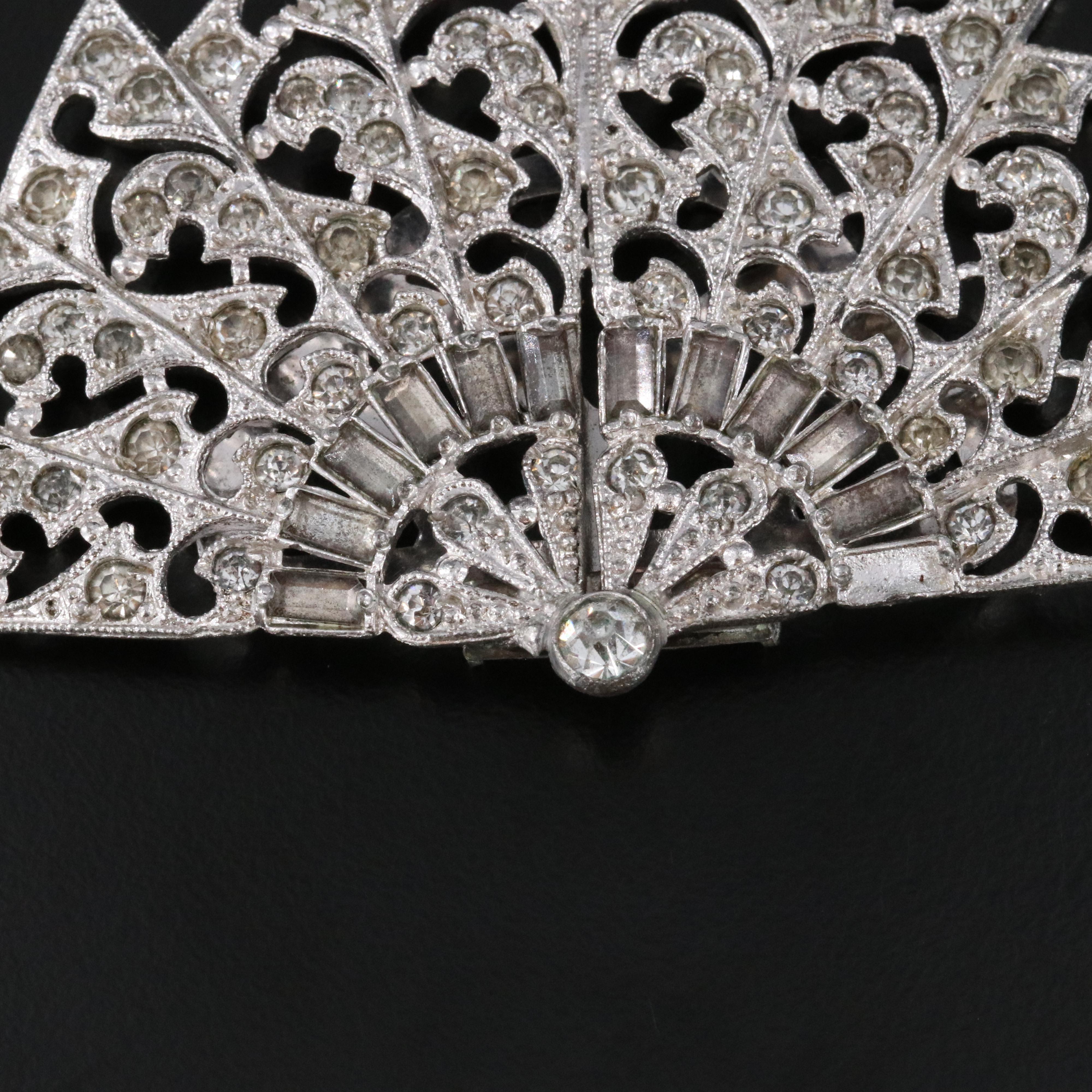 Art Deco Rhinestone Fan Dress Clip