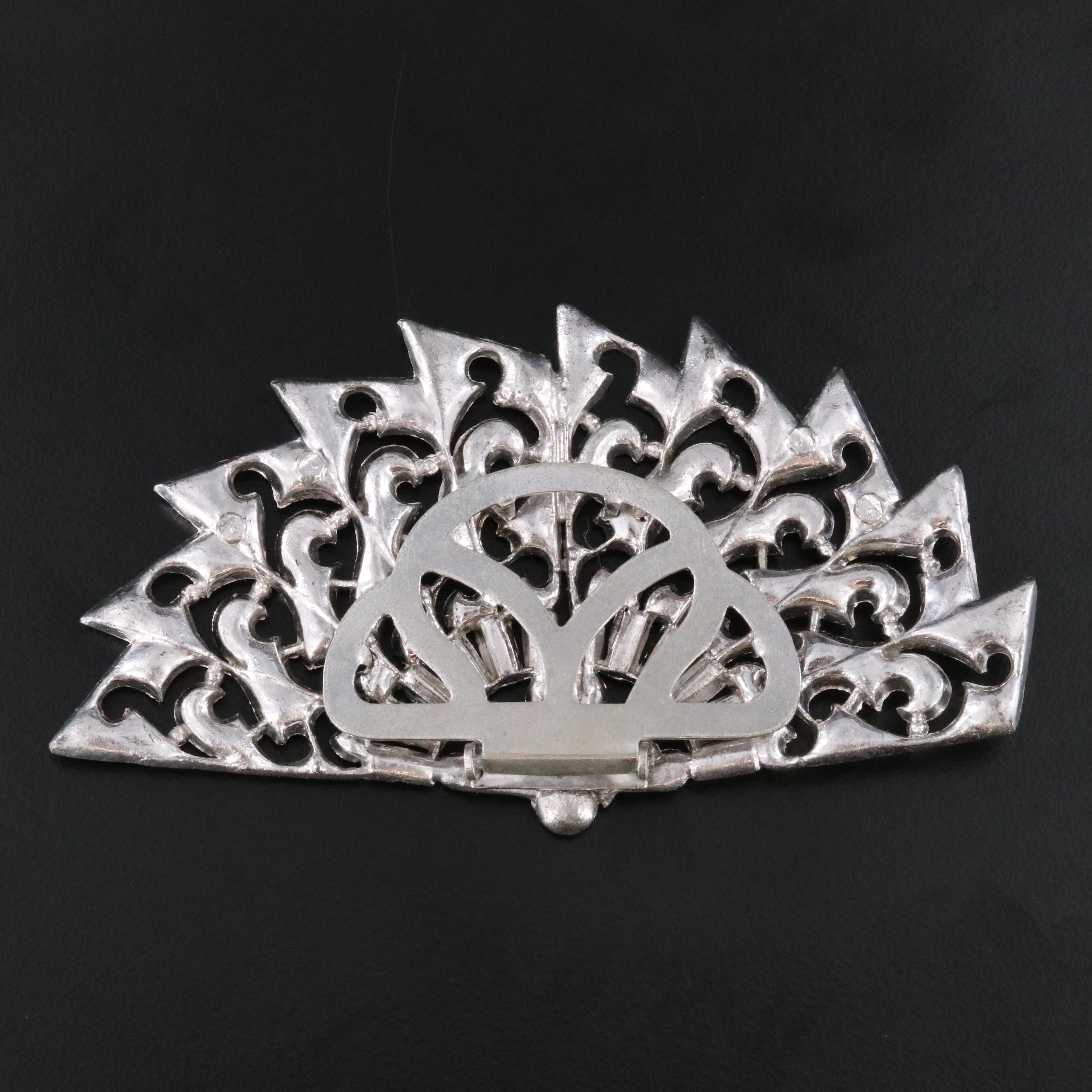 Art Deco Rhinestone Fan Dress Clip