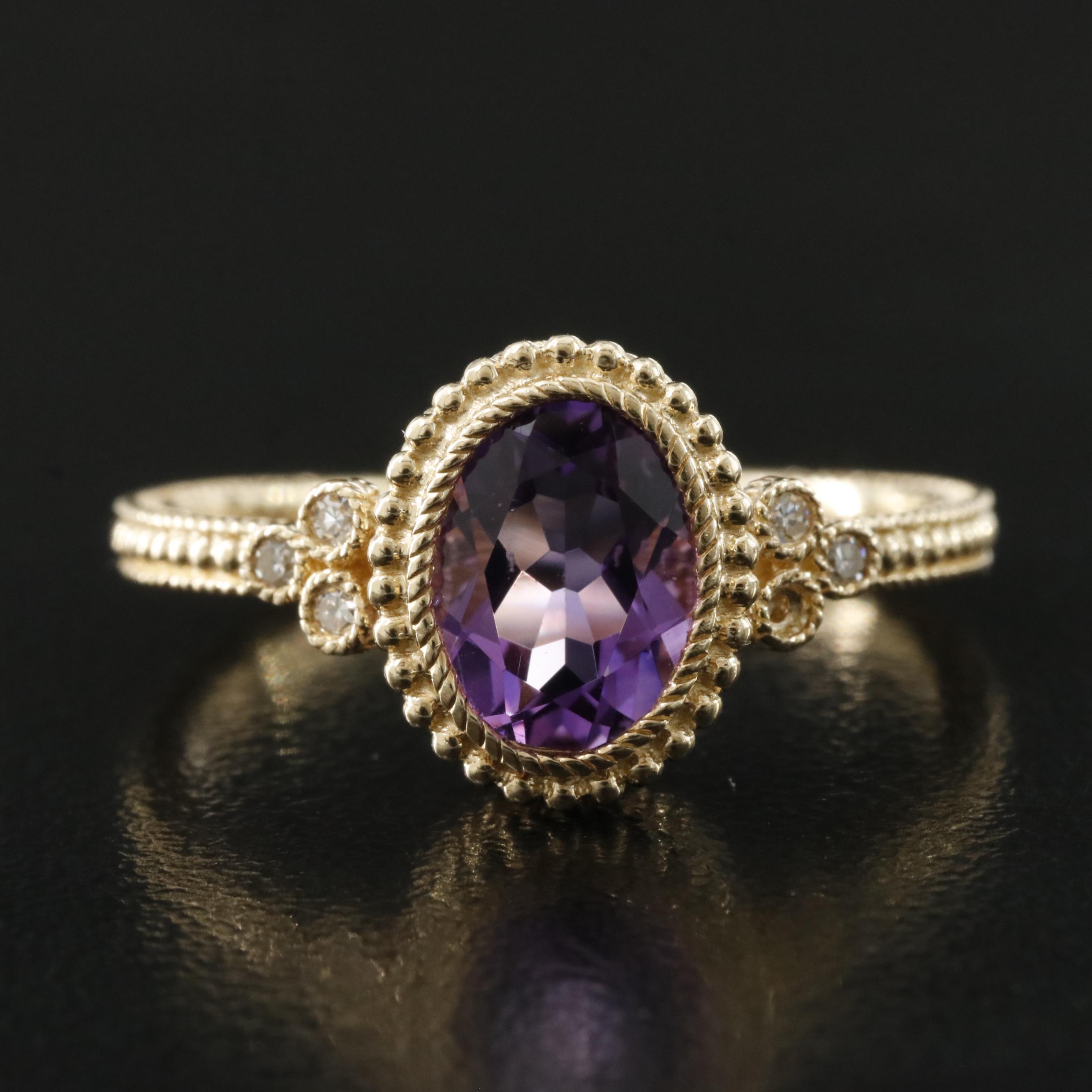 Judith Ripka 14K Amethyst and Diamond Ring