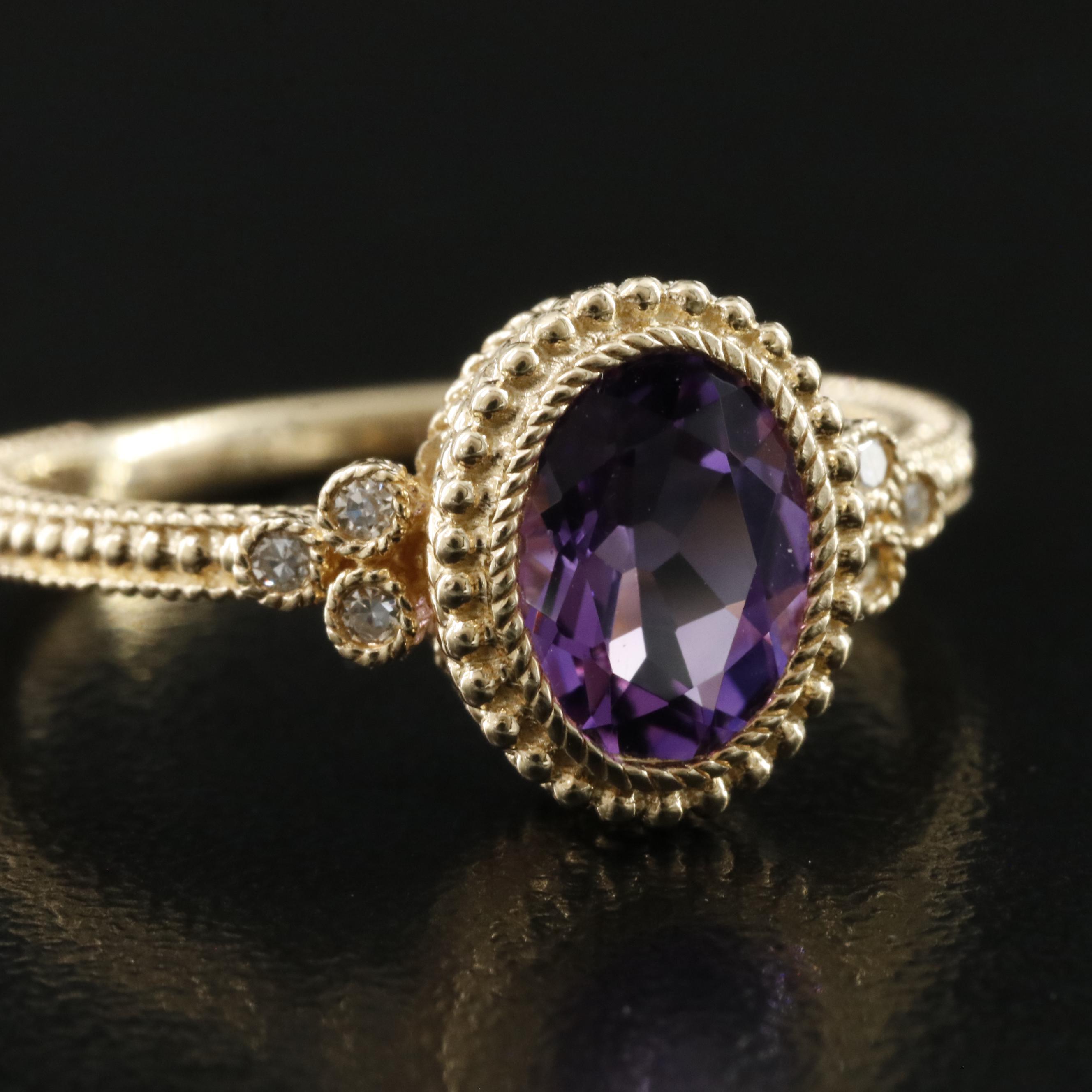 Judith Ripka 14K Amethyst and Diamond Ring