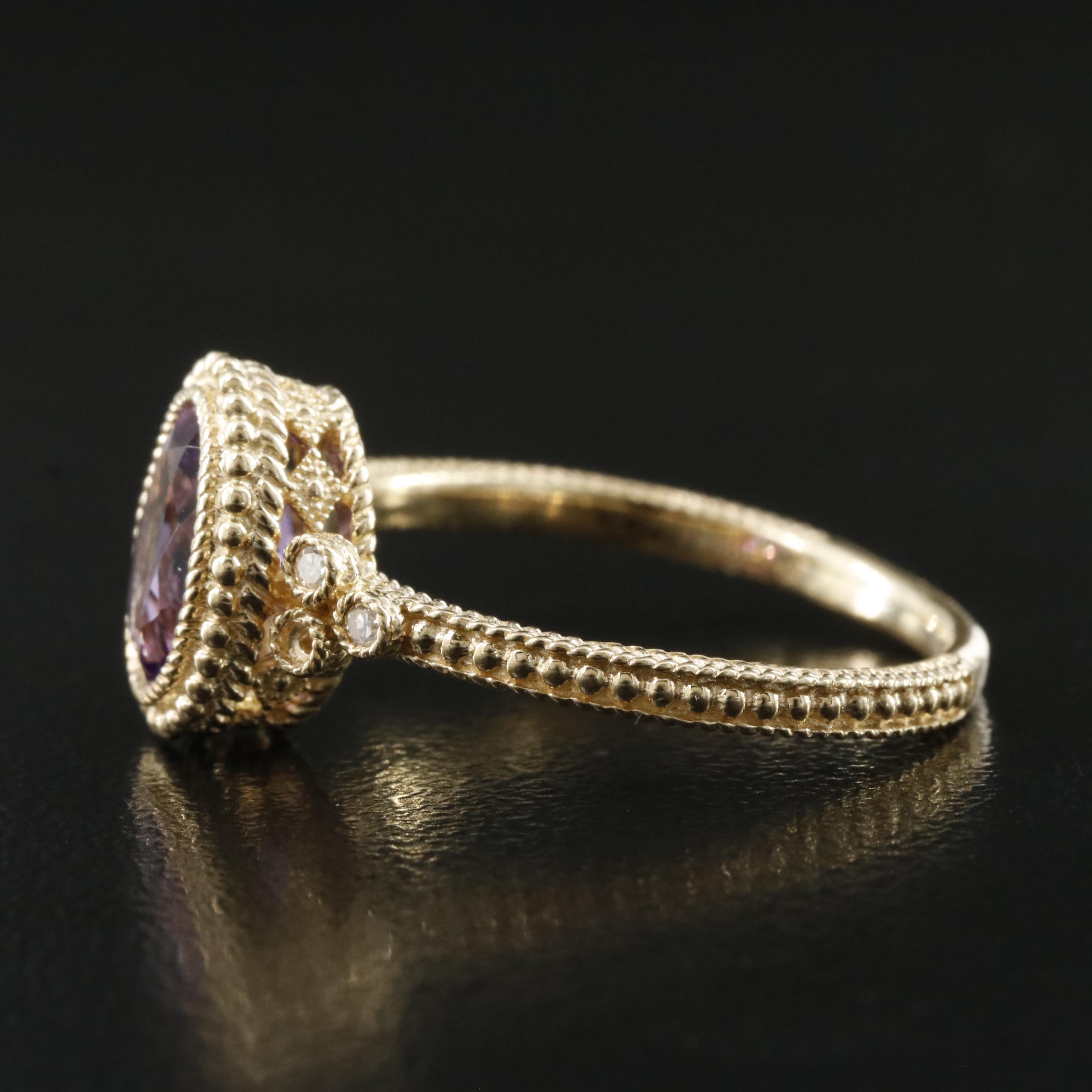 Judith Ripka 14K Amethyst and Diamond Ring