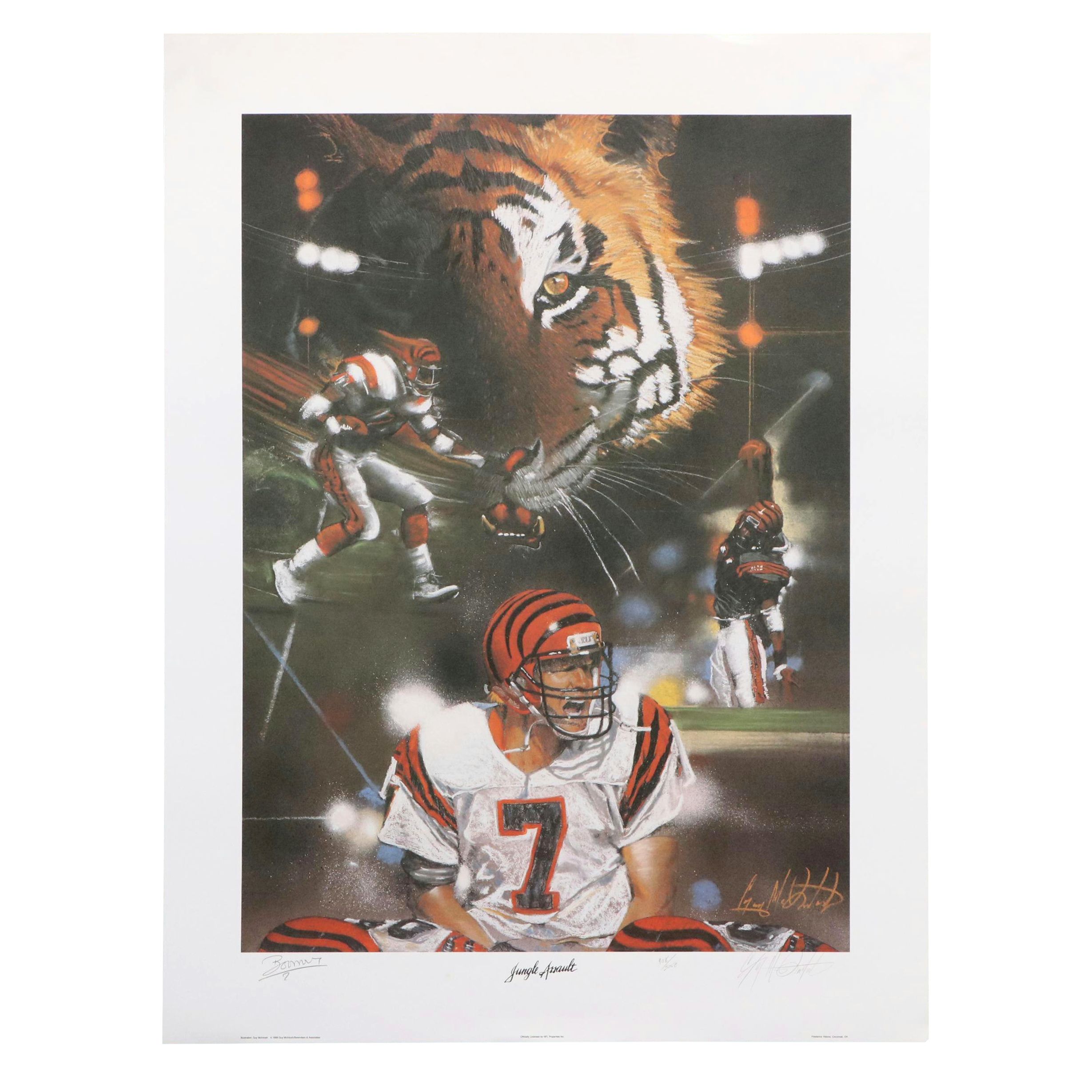 Guy McIntosh Offset Lithograph "Jungle Assault" Signed by Boomer Esiason, 1989