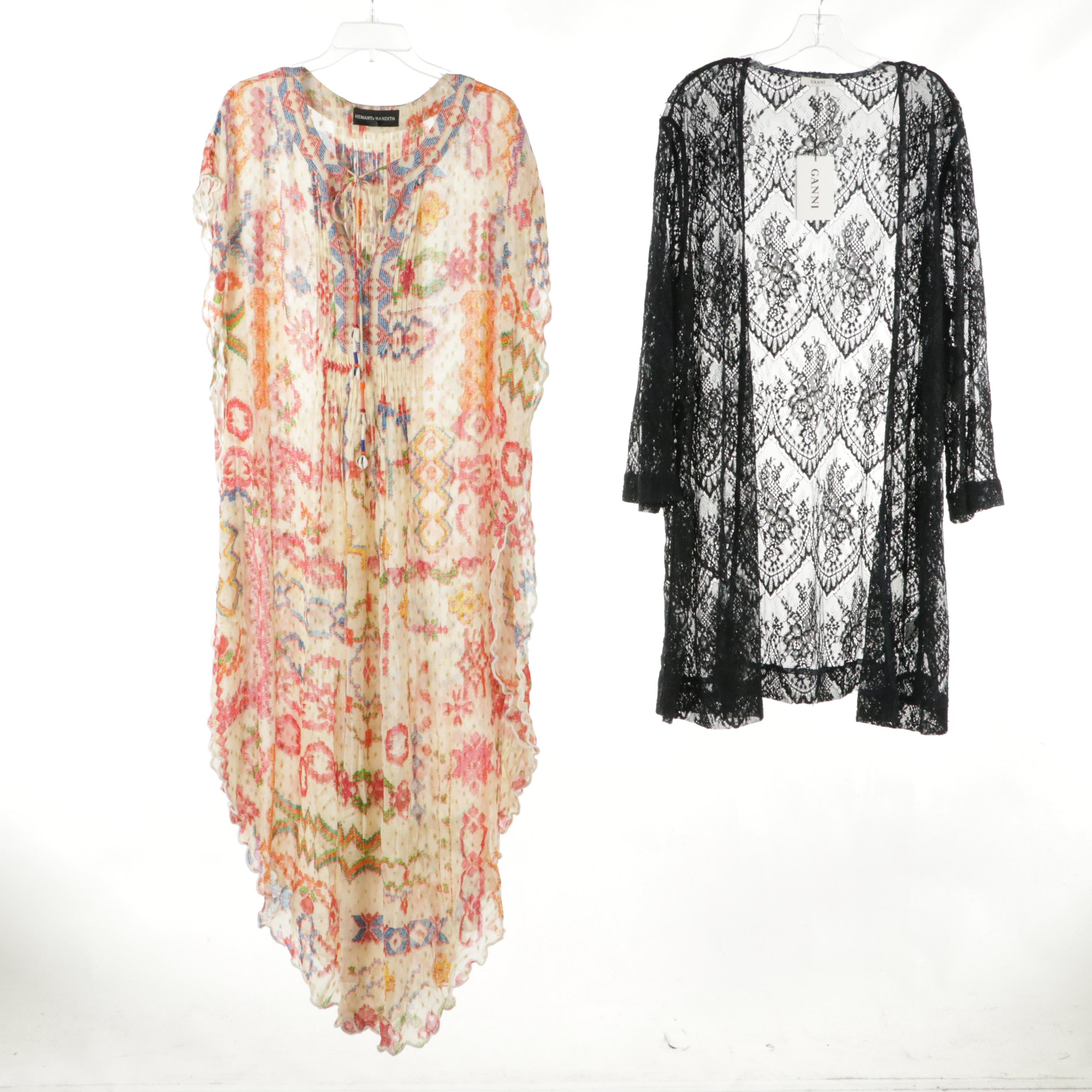 Ganni Lace Open-Front Blouse, Hemant & Nandita Kaftan Dress, Other Linen Dress