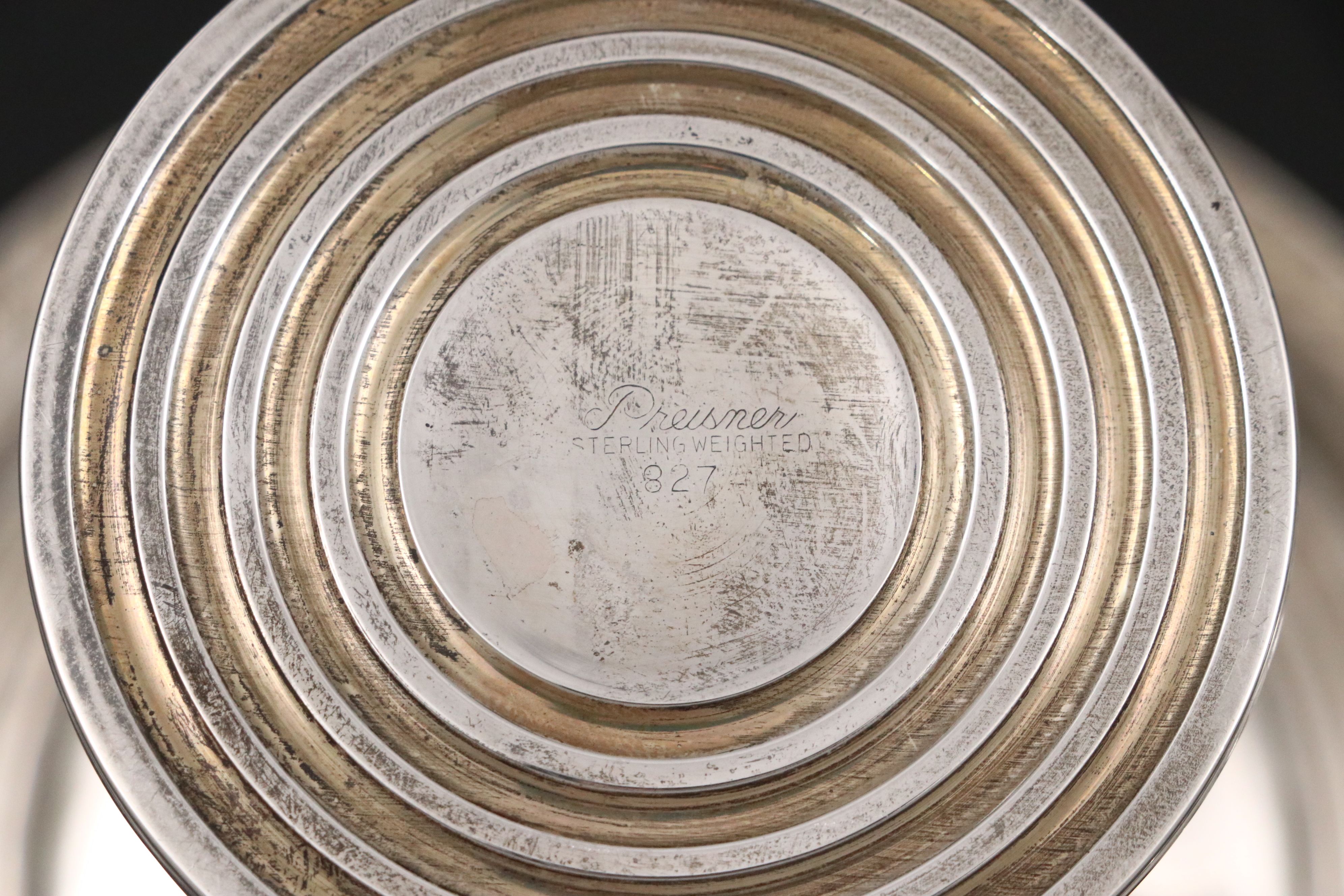 Etched Glass and Sterling Champagne Coupes with Sterling Compotes, 20th C.