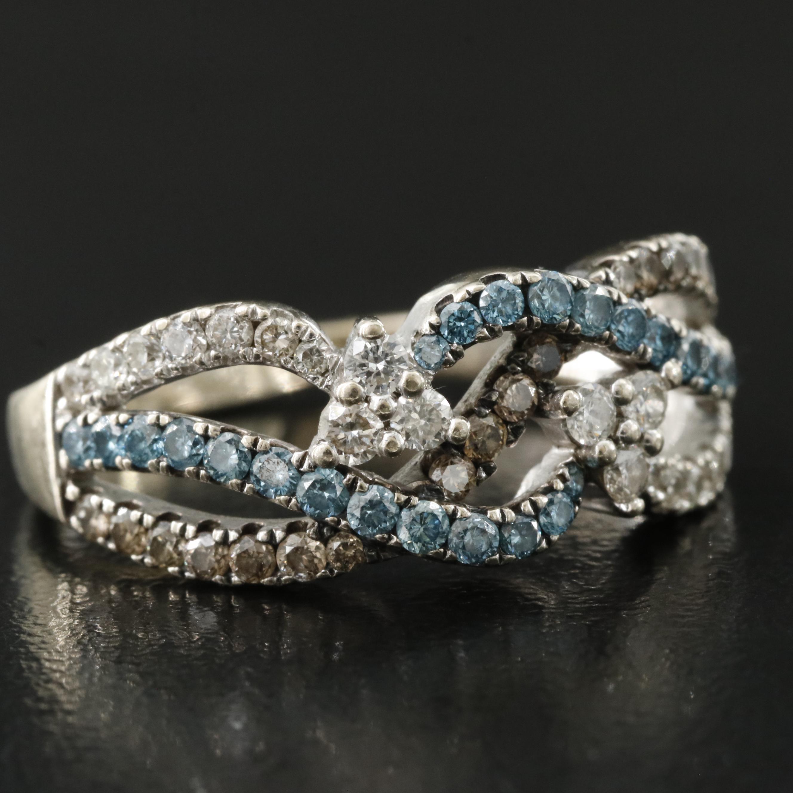 Le Vian 14K 1.01 CTW Diamond Crossover Ring with Fancy Brown and Blue Diamonds