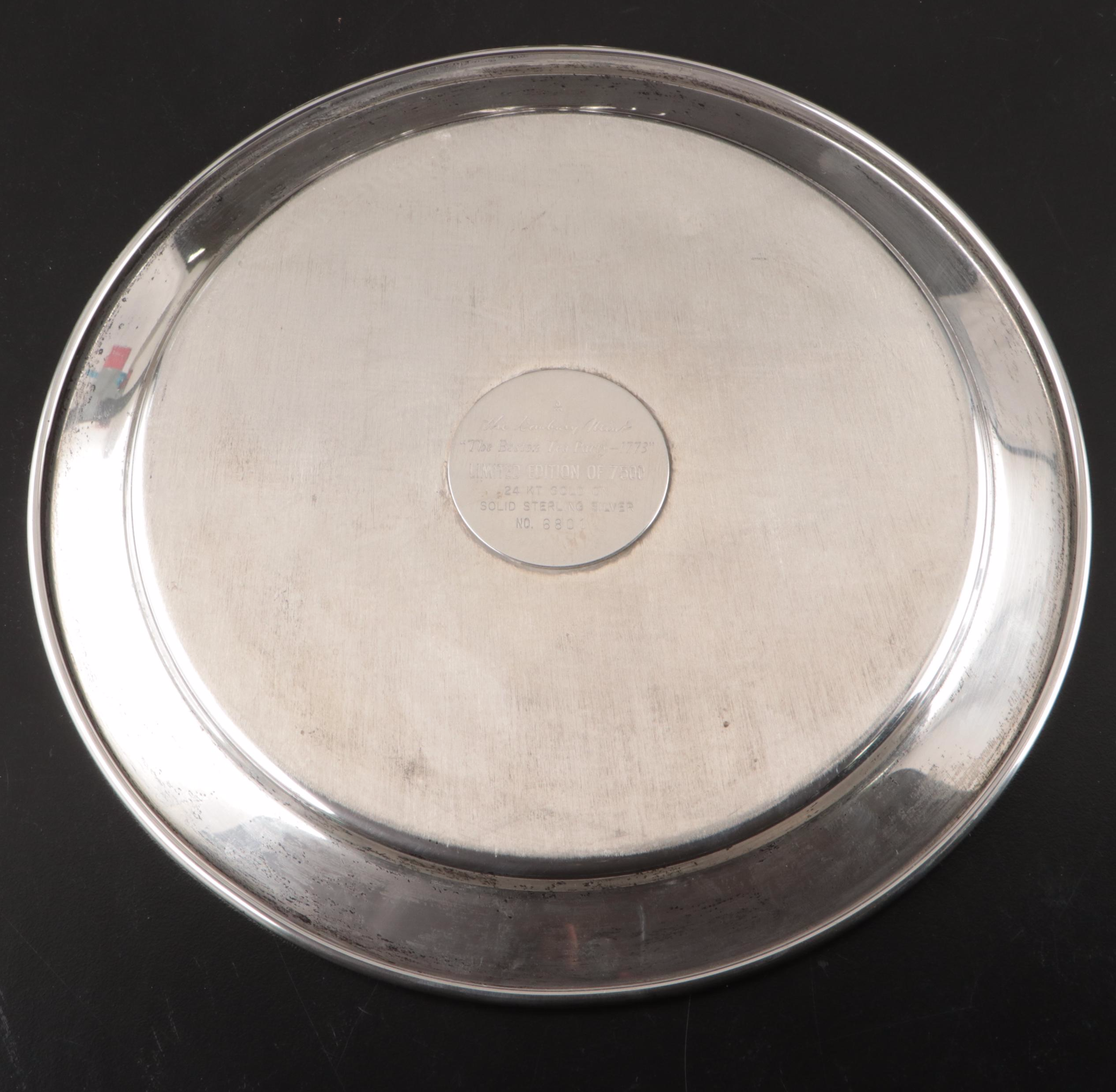 Danbury Mint Sterling Boston Tea Party Plate with Wallace Creamer and Sugar