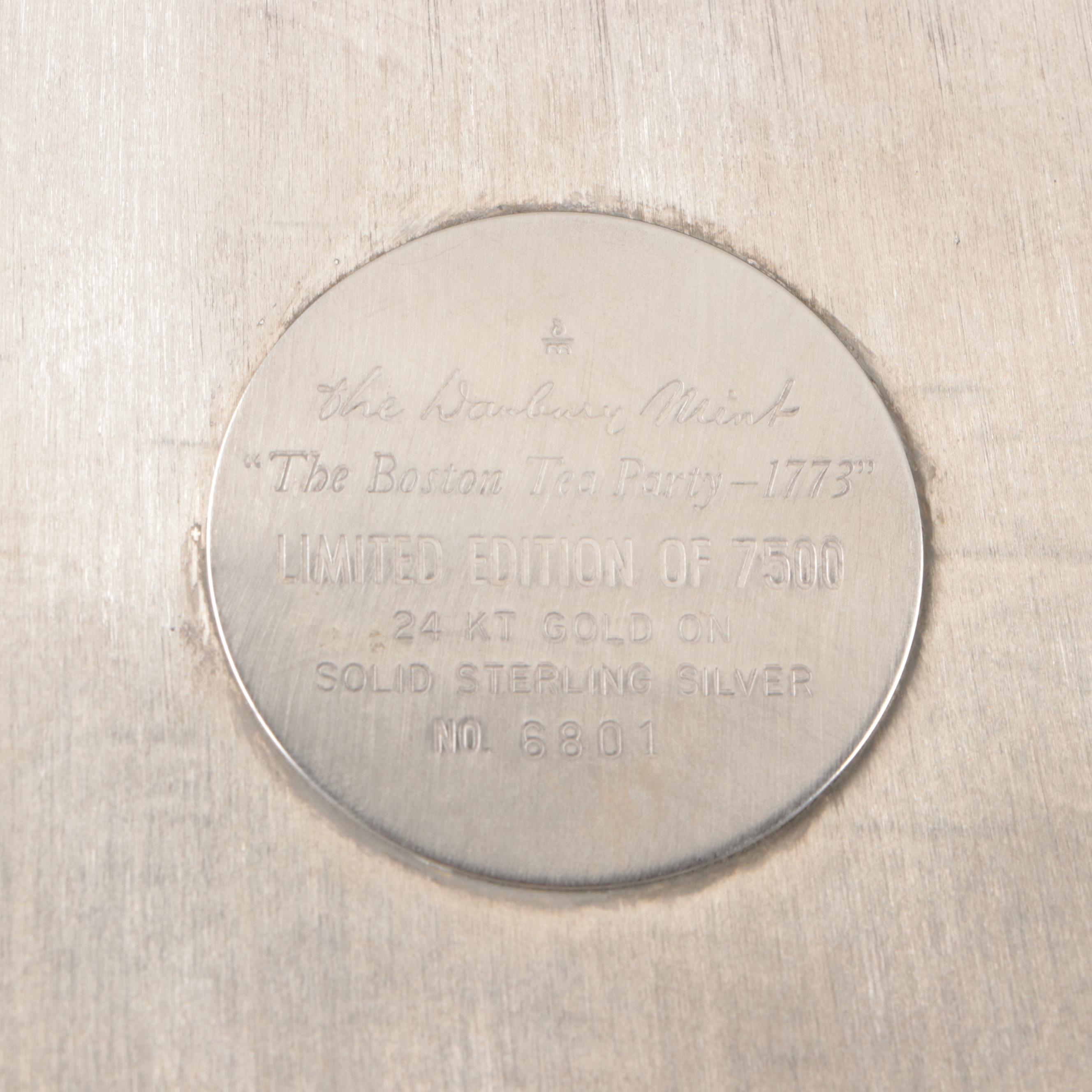 Danbury Mint Sterling Boston Tea Party Plate with Wallace Creamer and Sugar