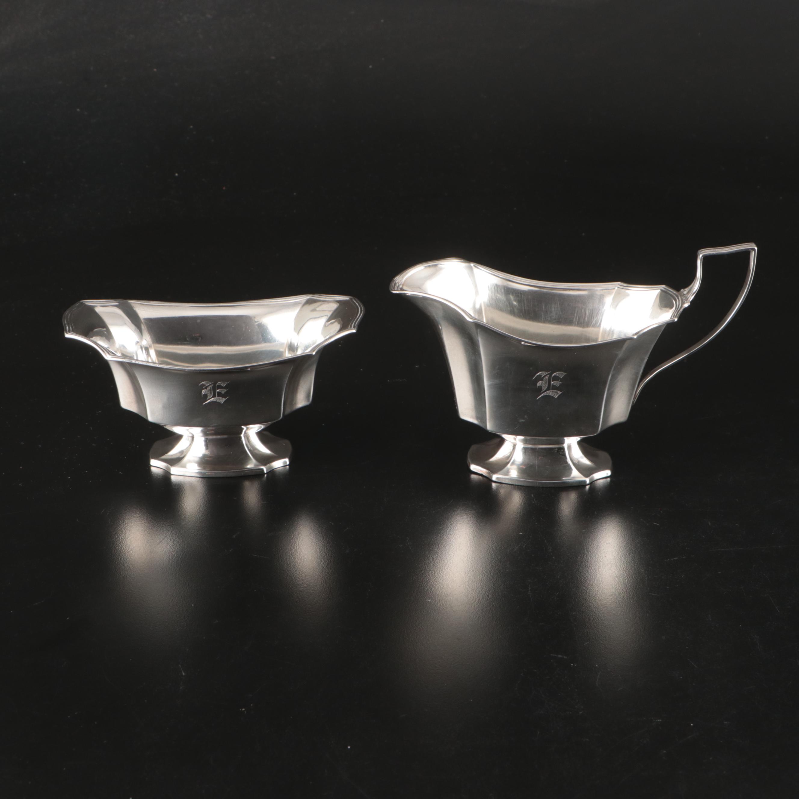 Danbury Mint Sterling Boston Tea Party Plate with Wallace Creamer and Sugar