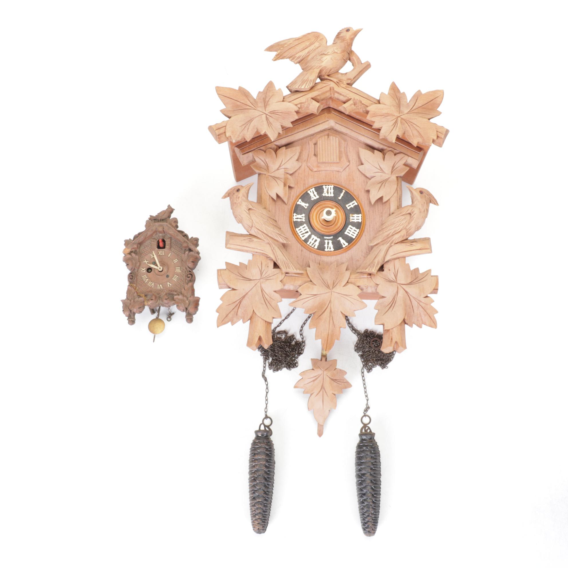 German Black Forest Style Carved Wood Cuckoo Clock