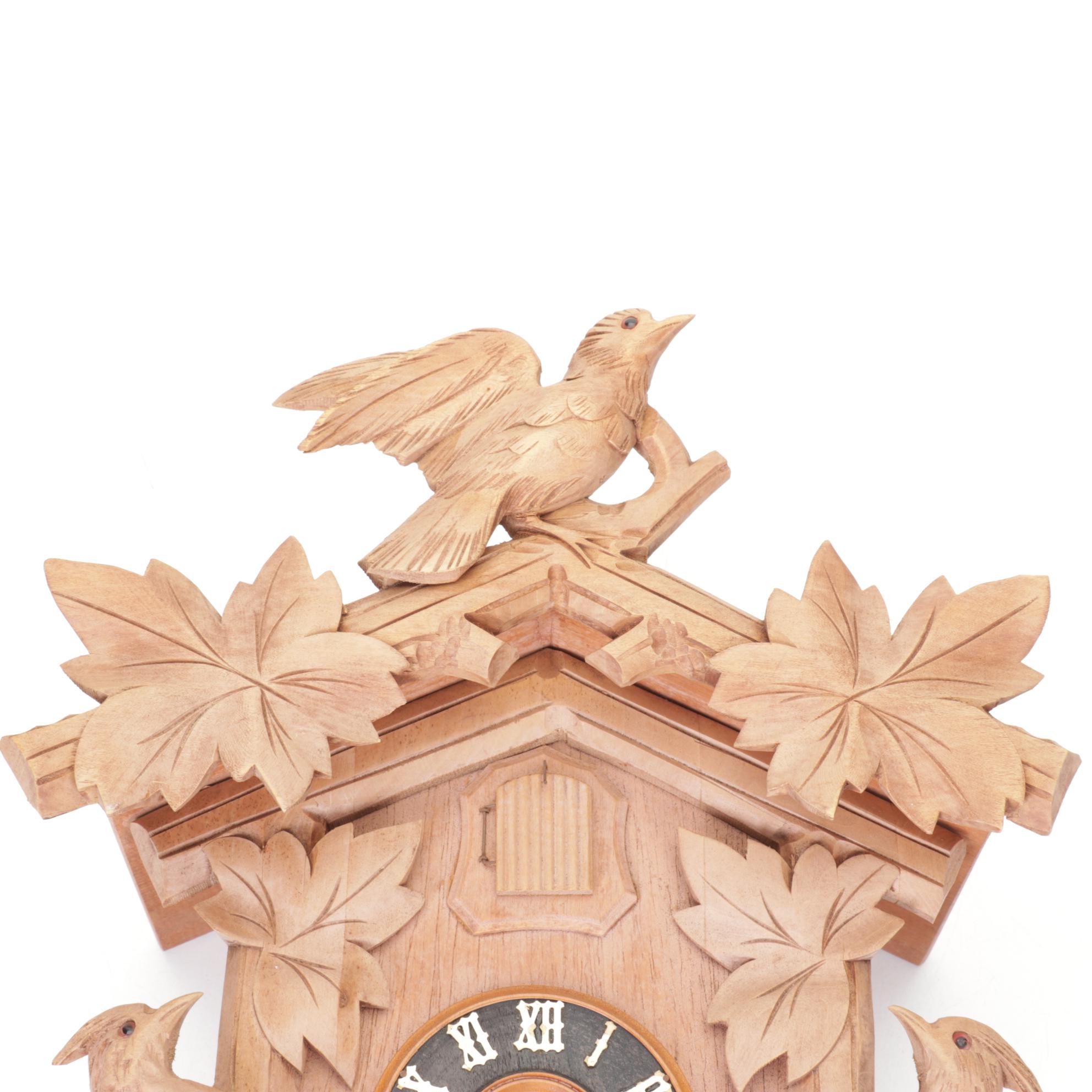 German Black Forest Style Carved Wood Cuckoo Clock