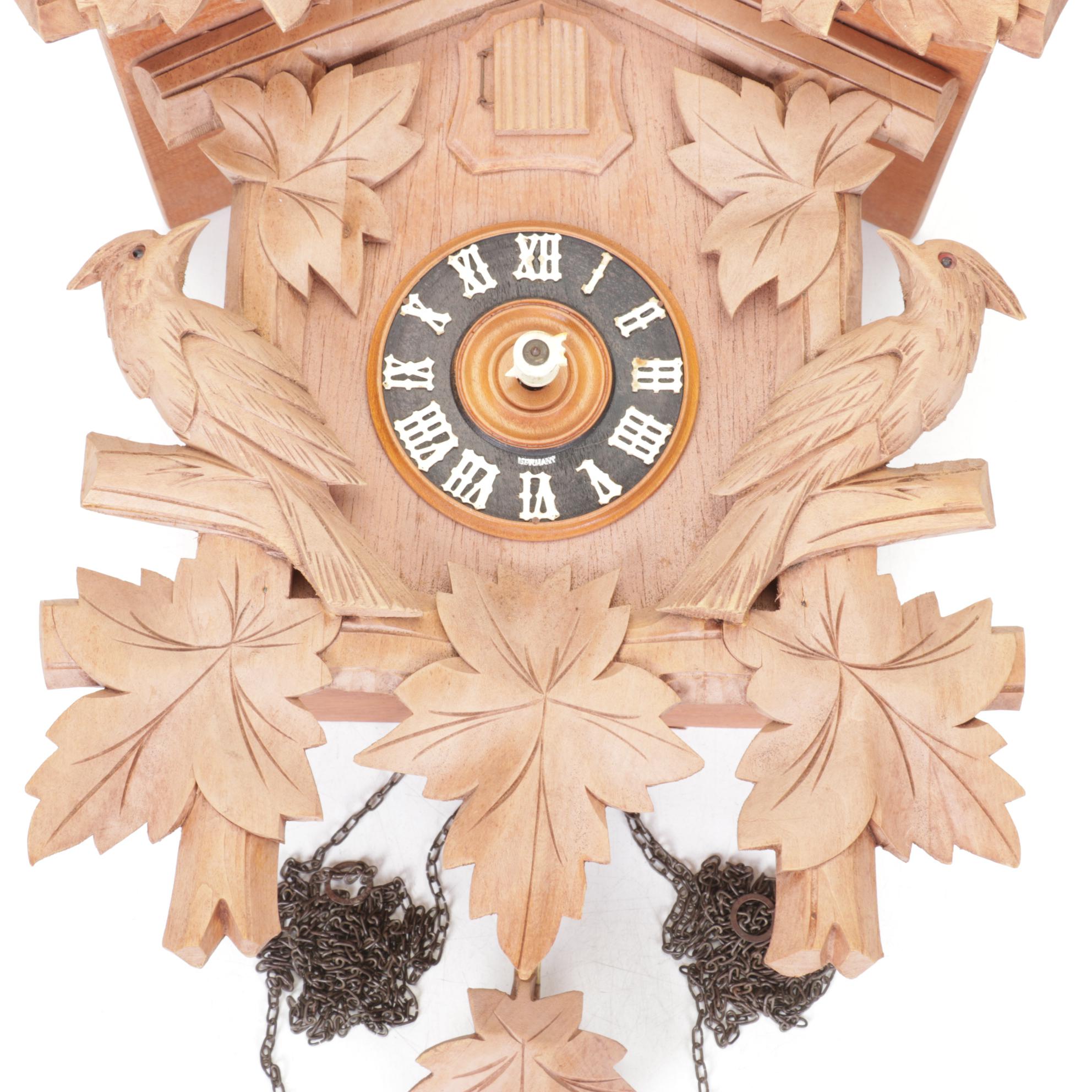 German Black Forest Style Carved Wood Cuckoo Clock