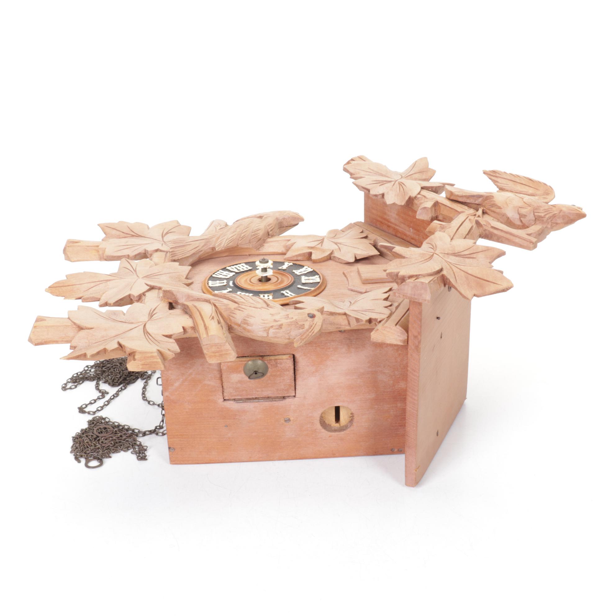 German Black Forest Style Carved Wood Cuckoo Clock