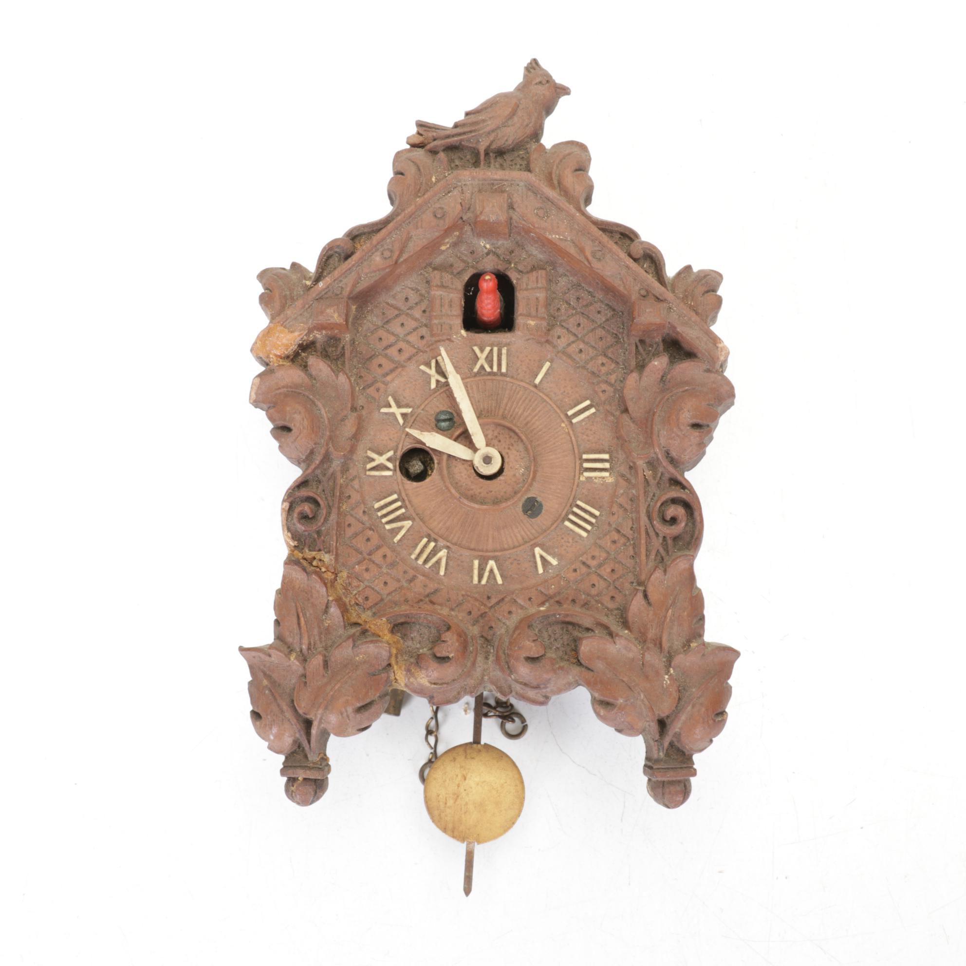 German Black Forest Style Carved Wood Cuckoo Clock