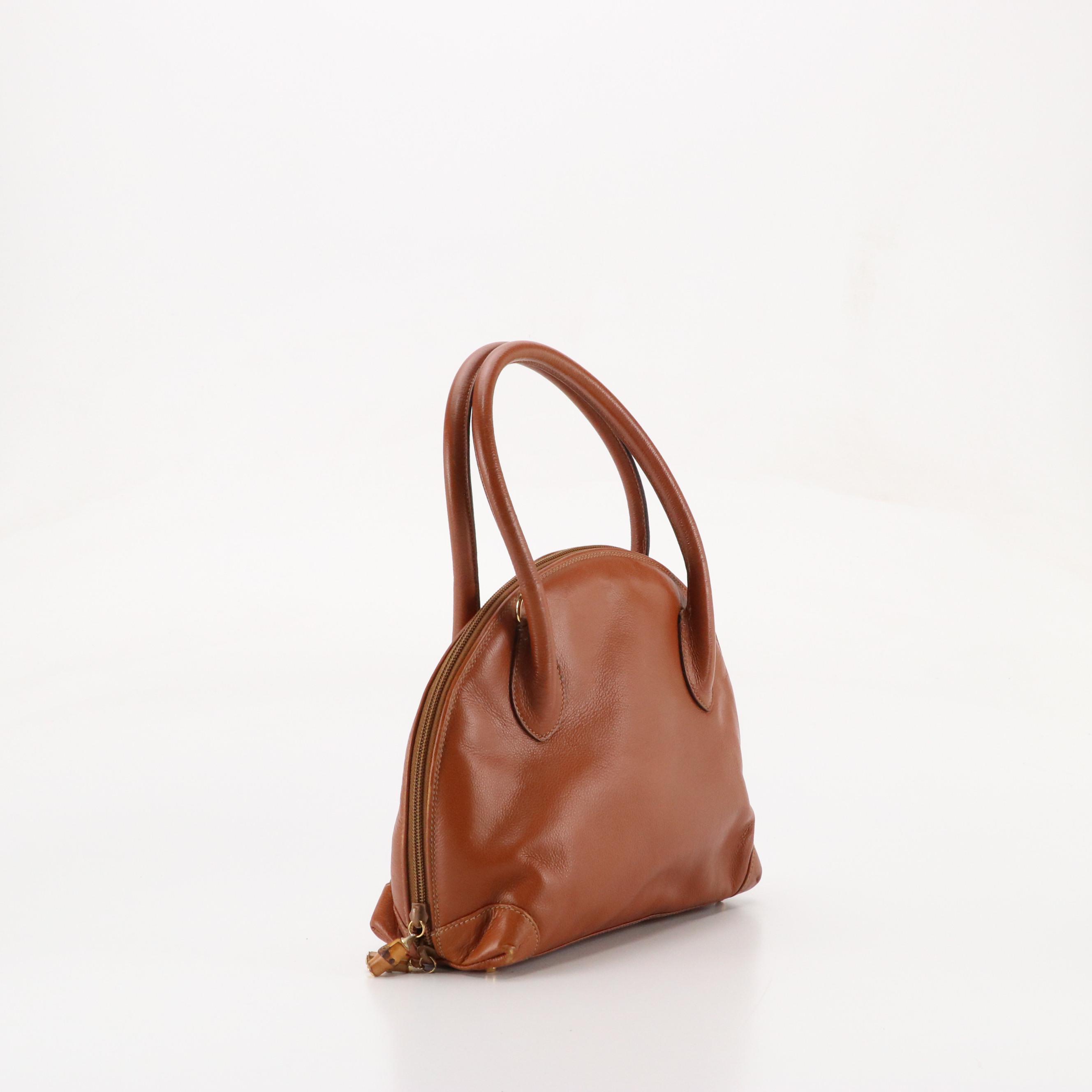 Gucci Dome Shoulder Bag in Brown Leather With Bamboo Zipper Pull