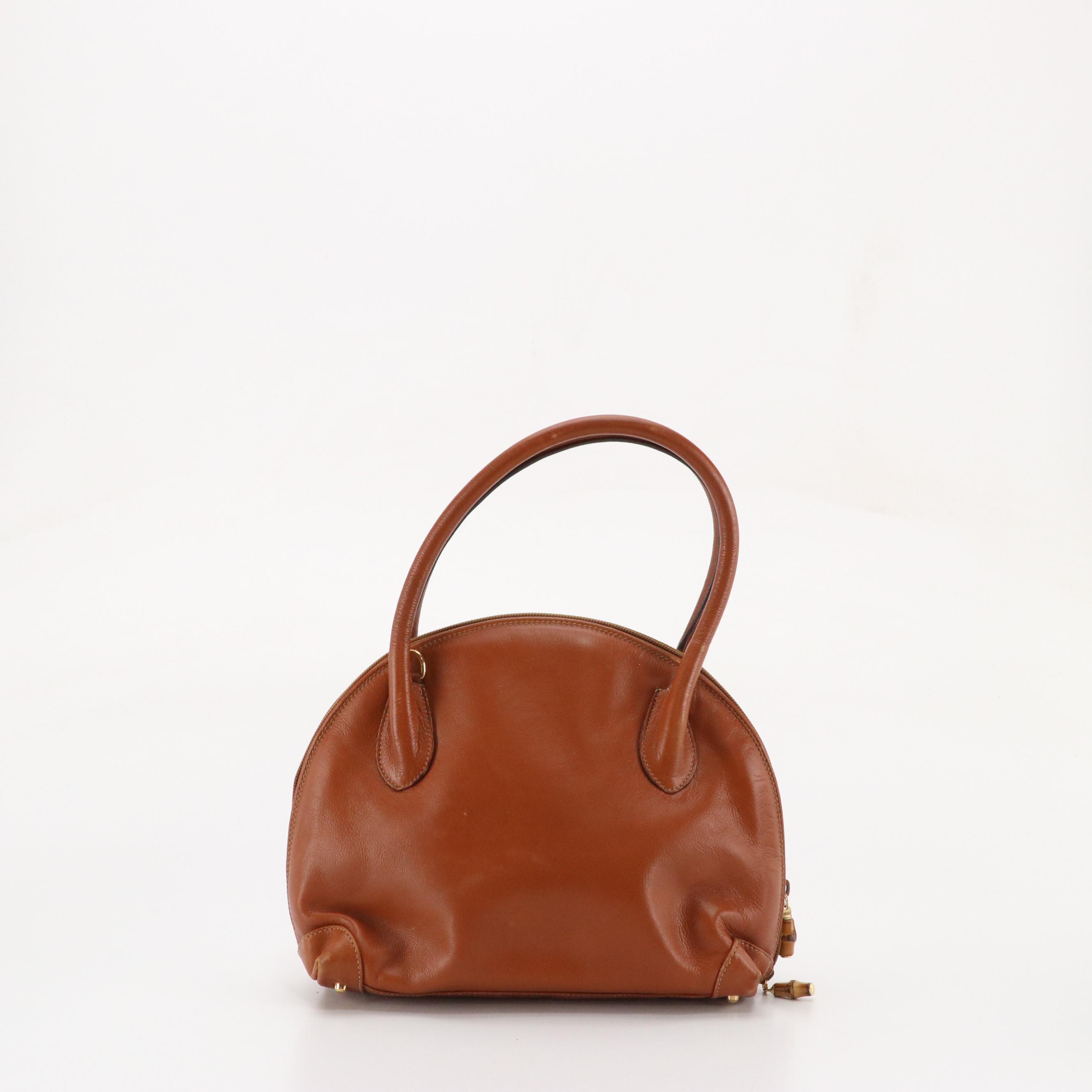 Gucci Dome Shoulder Bag in Brown Leather With Bamboo Zipper Pull