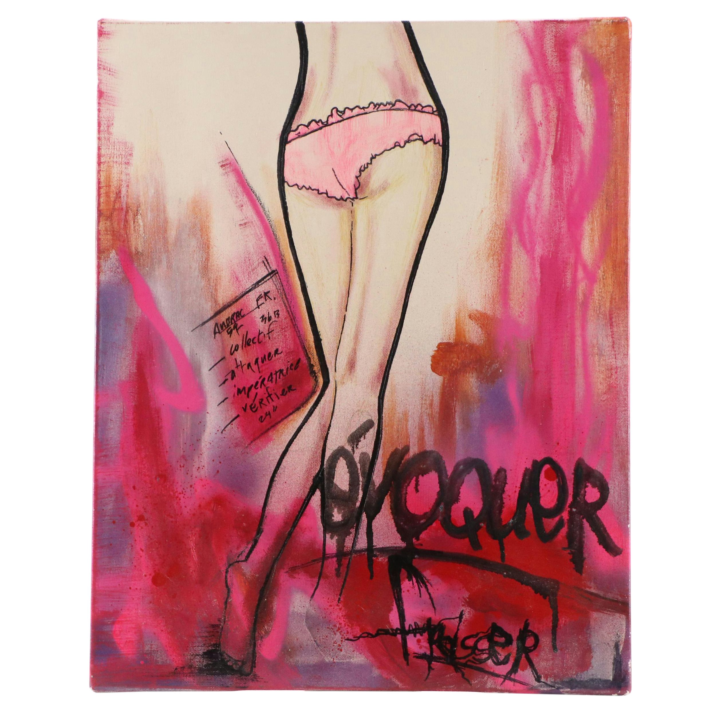 Stylized Figural Acrylic Painting, 21st Century