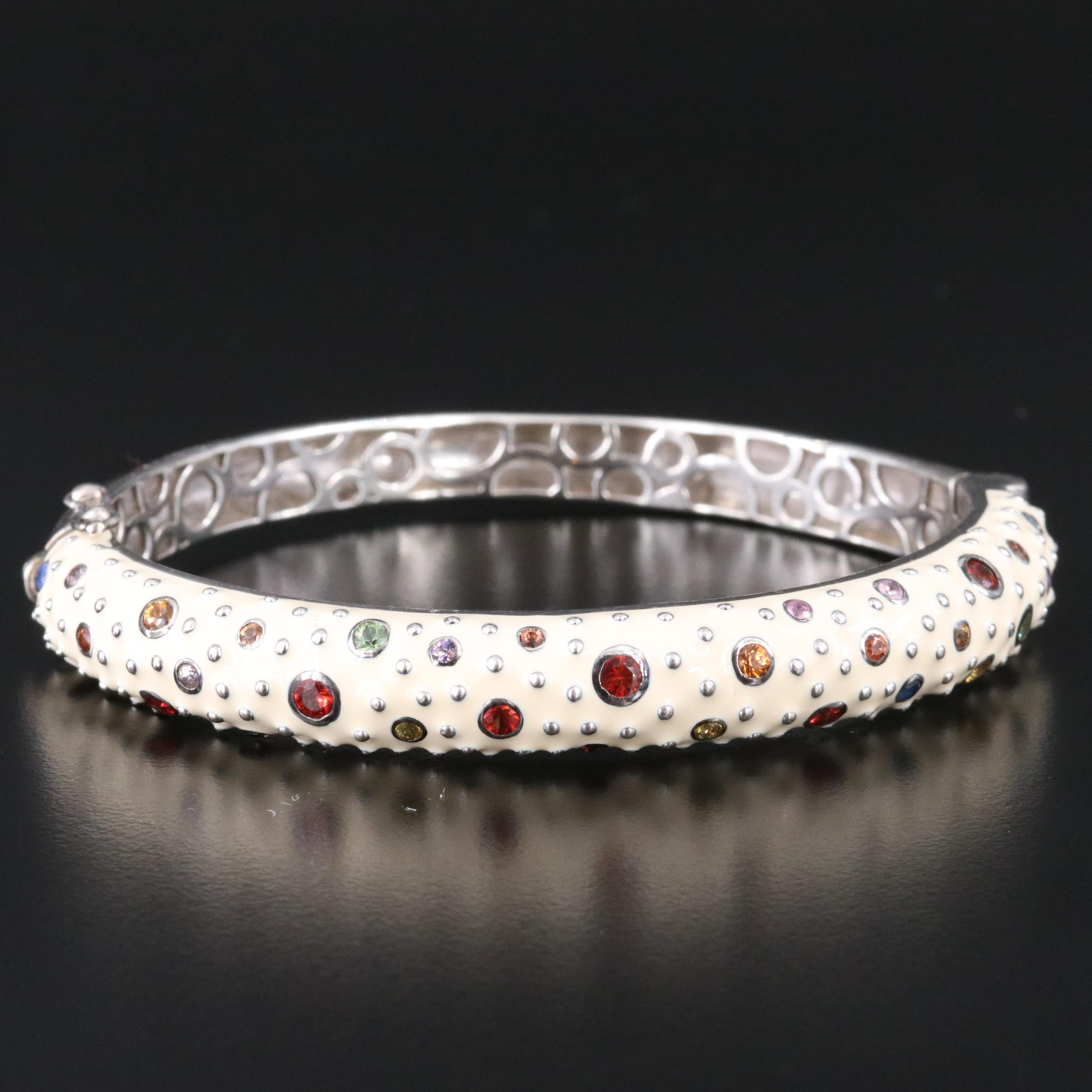 EFFY Sterling Sapphire and Enamel Hinged Bangle Bracelet
