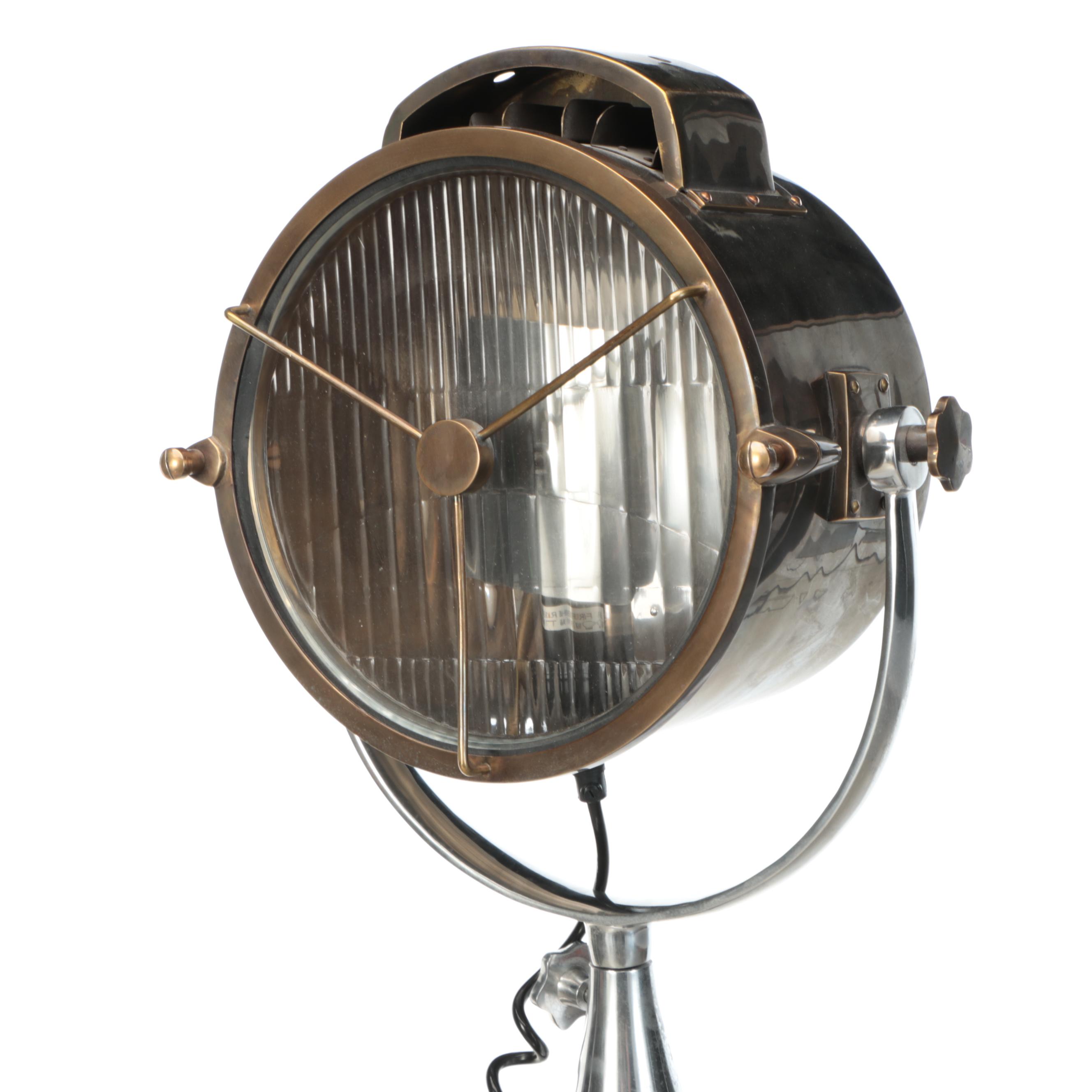 Steampunk Inspired Industrial Spot Lamp and Wooden Tripod Floor Lamp