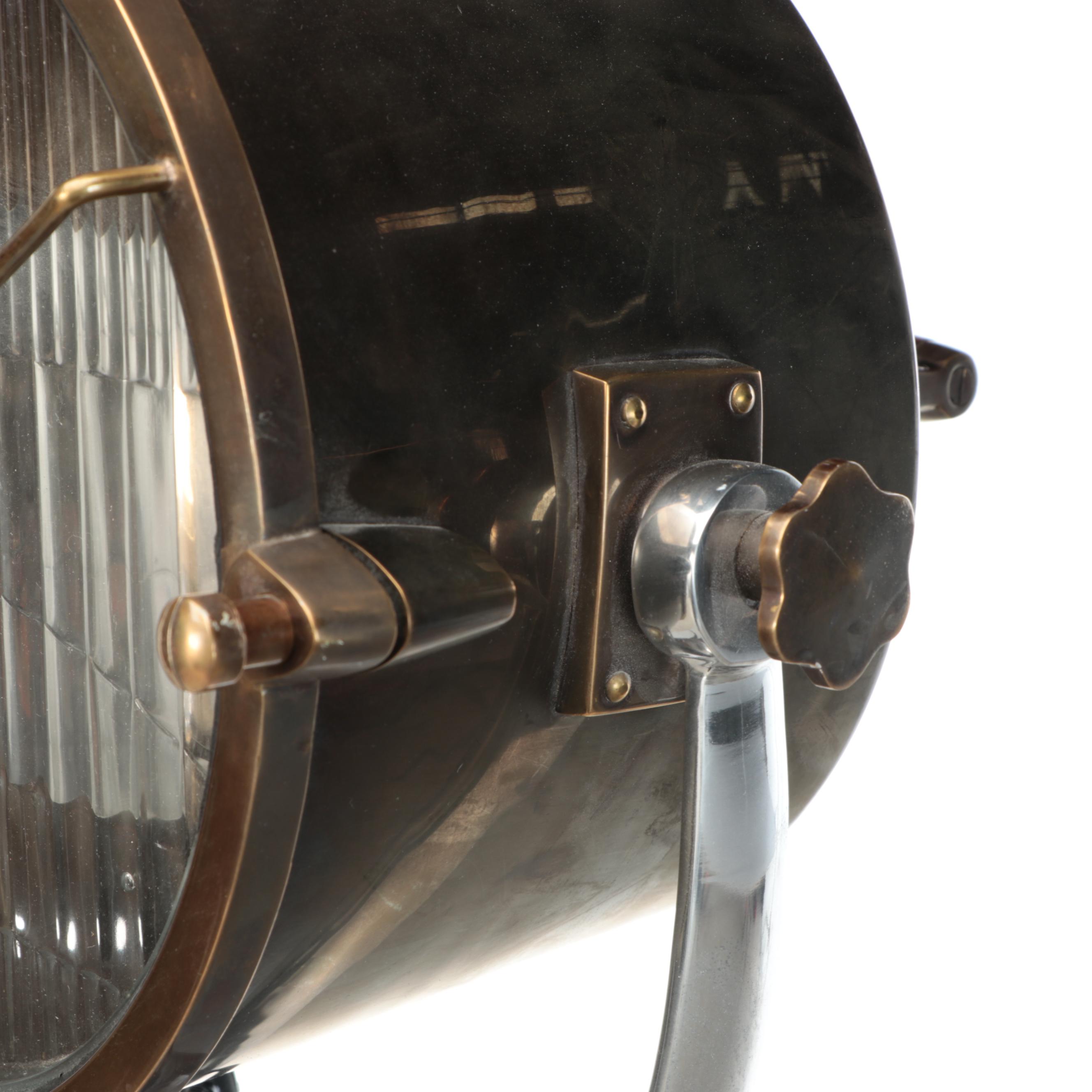 Steampunk Inspired Industrial Spot Lamp and Wooden Tripod Floor Lamp