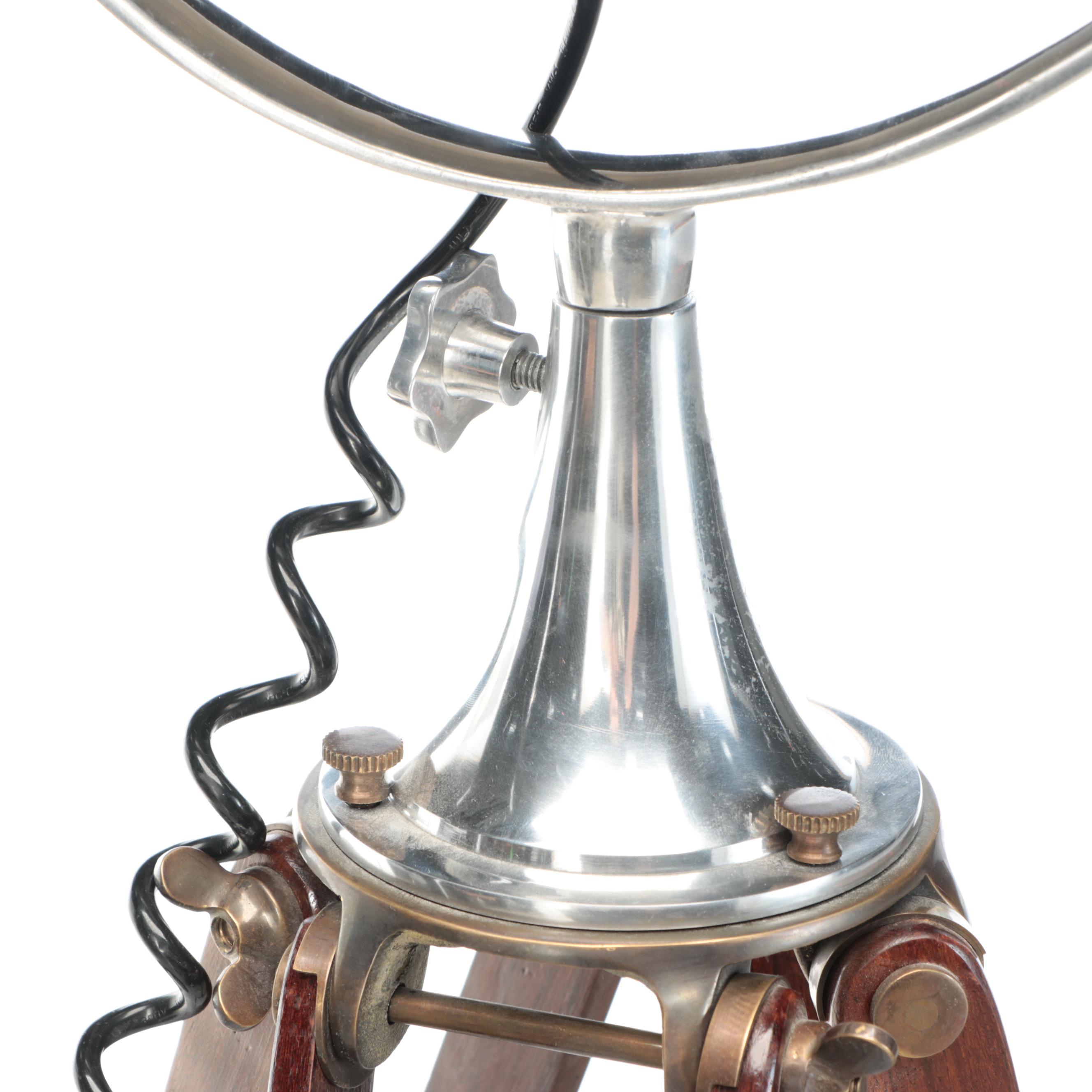 Steampunk Inspired Industrial Spot Lamp and Wooden Tripod Floor Lamp